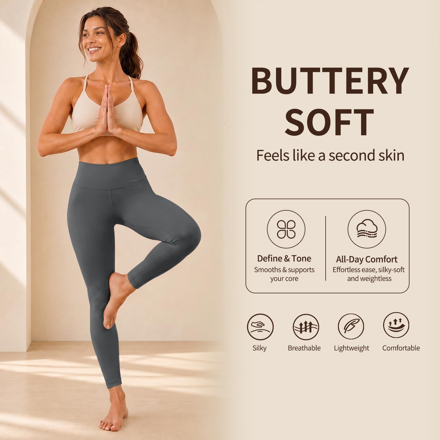 High Waisted Leggings for Women, Tummy Control Yoga Pants Non See Through Buttery Soft for Workout Athletic