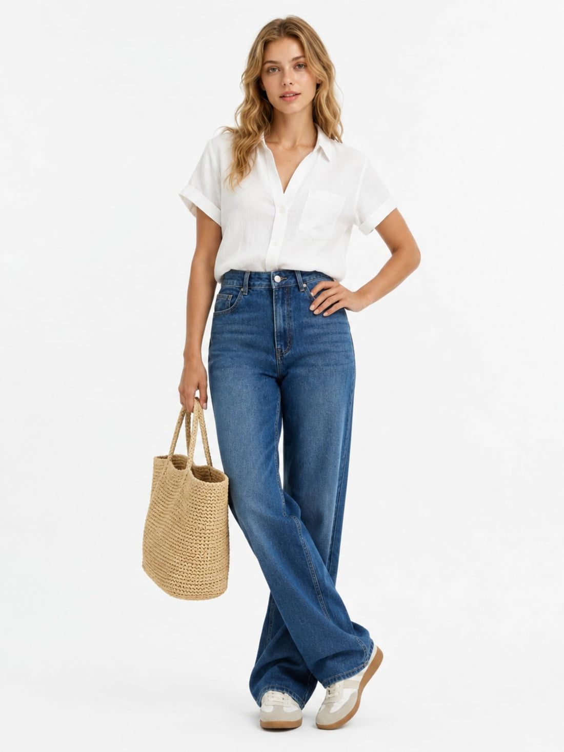Straight Leg Jeans for Women Mid Waisted Casual Washed Vintage Loose Fit Boyfriend Jeans Denim Pants