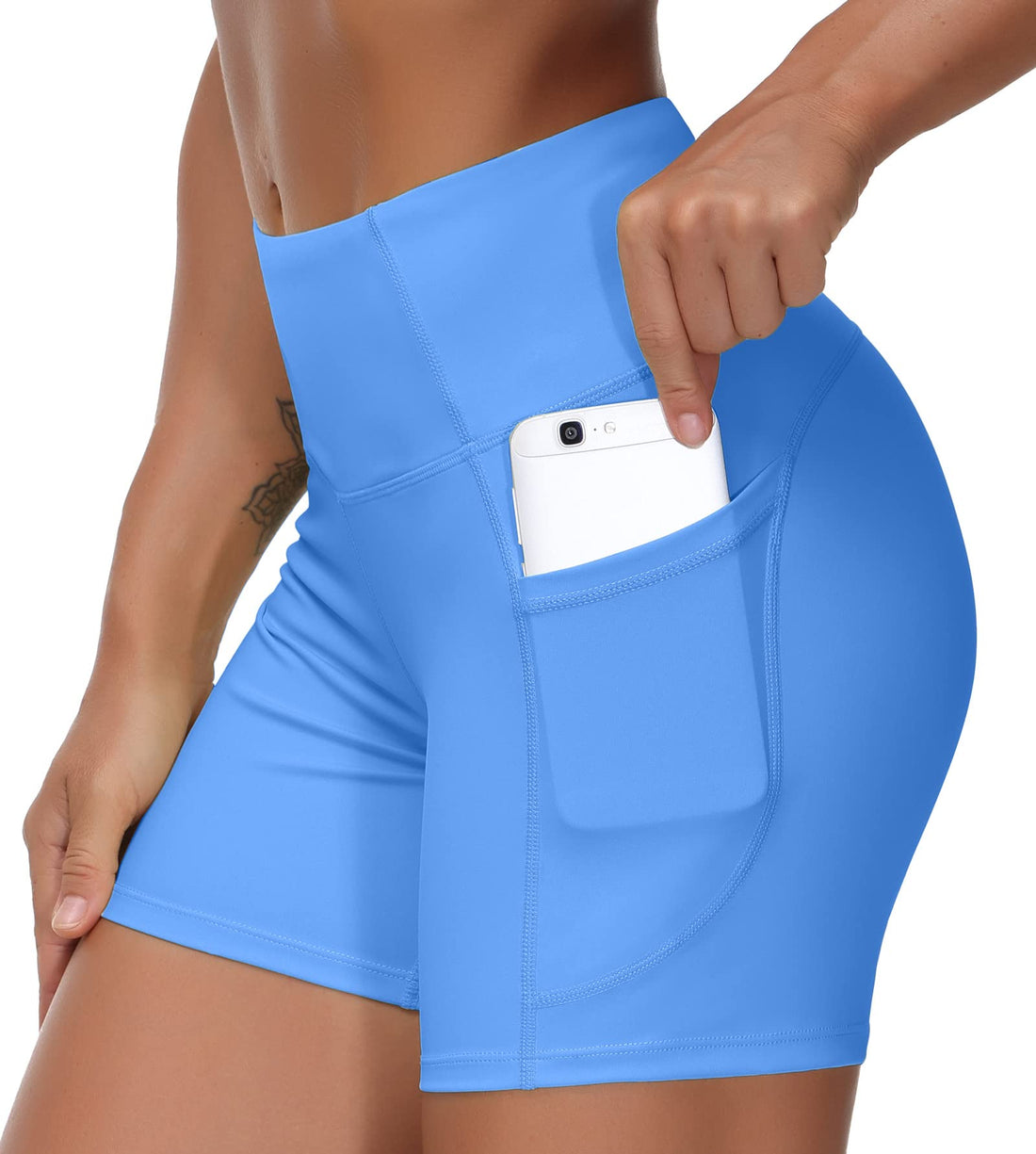 THE GYM PEOPLE High Waist Yoga Shorts for Women's Tummy Control Fitness Athletic Workout Running Shorts with Deep Pockets