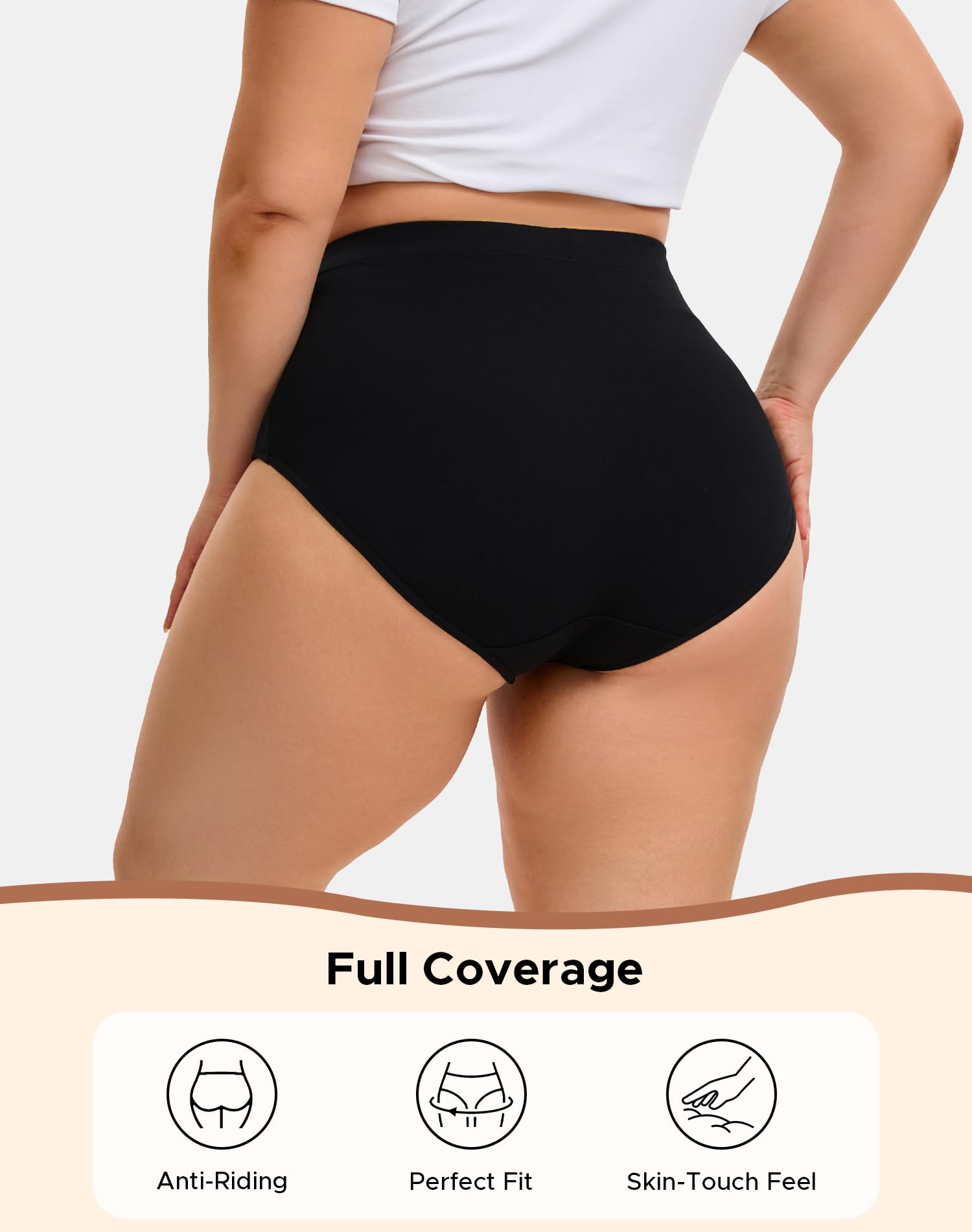 INNERSY Womens Plus Size Underwear High Waisted Cotton Briefs 4-Pack
