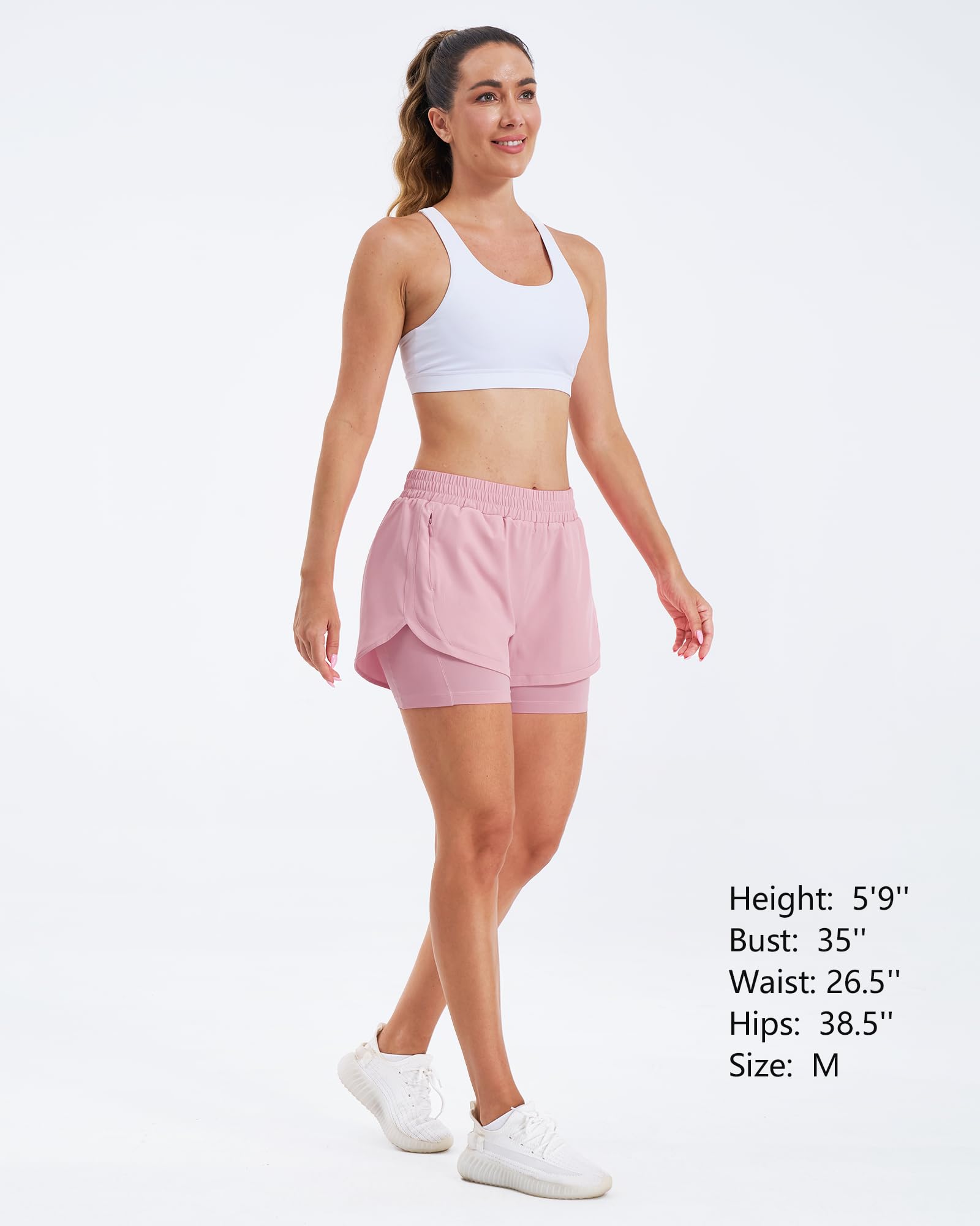 Stelle Women 2 in 1 Running Shorts High Waisted Athletic Shorts Gym Workout Shorts with Liner Zipper Pockets