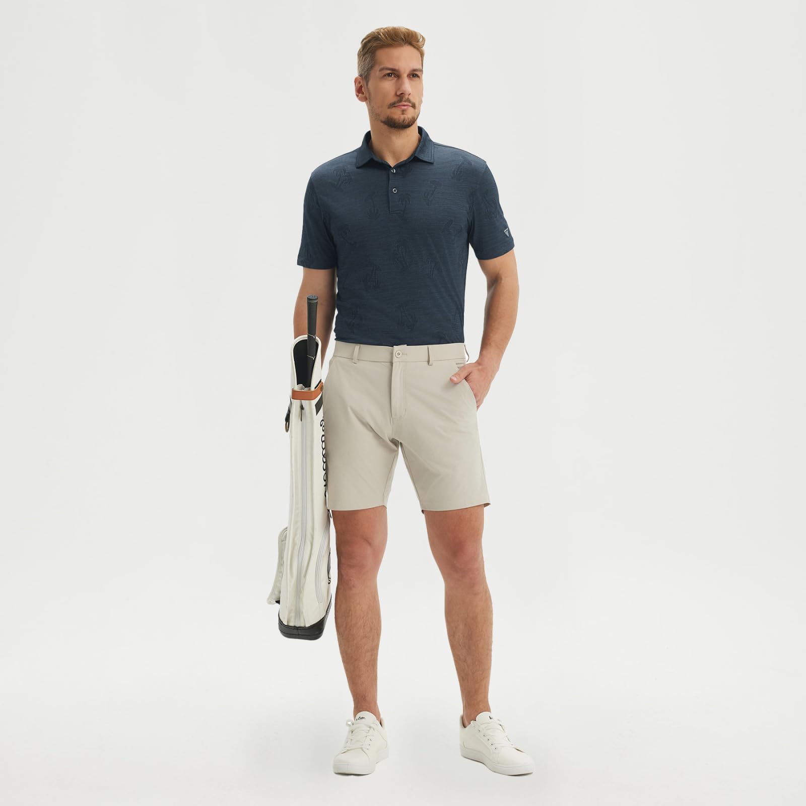 M MAELREG Short Sleeve Golf Shirts for Men Moisture Wicking Performance Lightweight Jacquard 3 Button Polo Shirts for Men