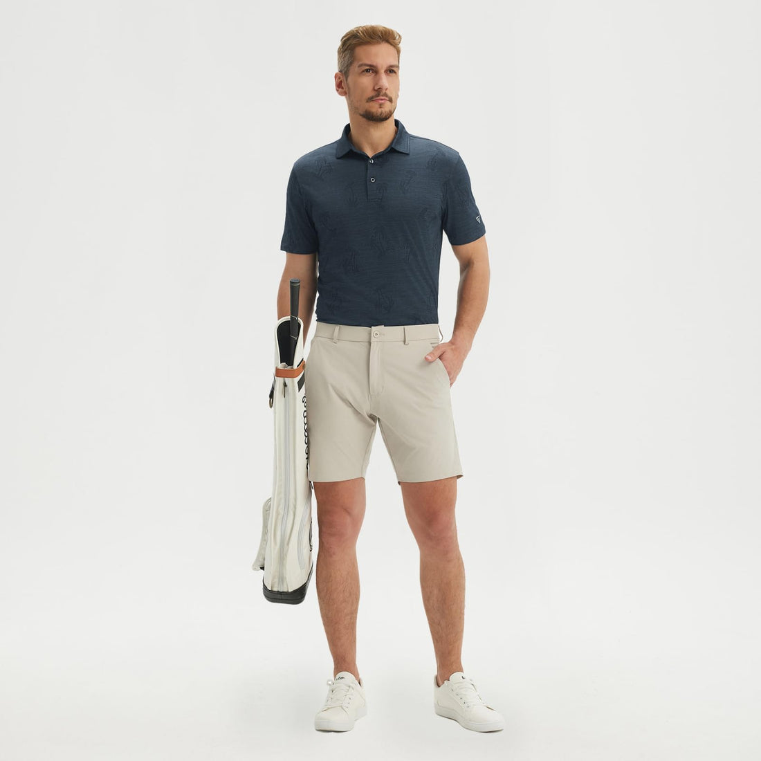 M MAELREG Short Sleeve Golf Shirts for Men Moisture Wicking Performance Lightweight Jacquard 3 Button Polo Shirts for Men