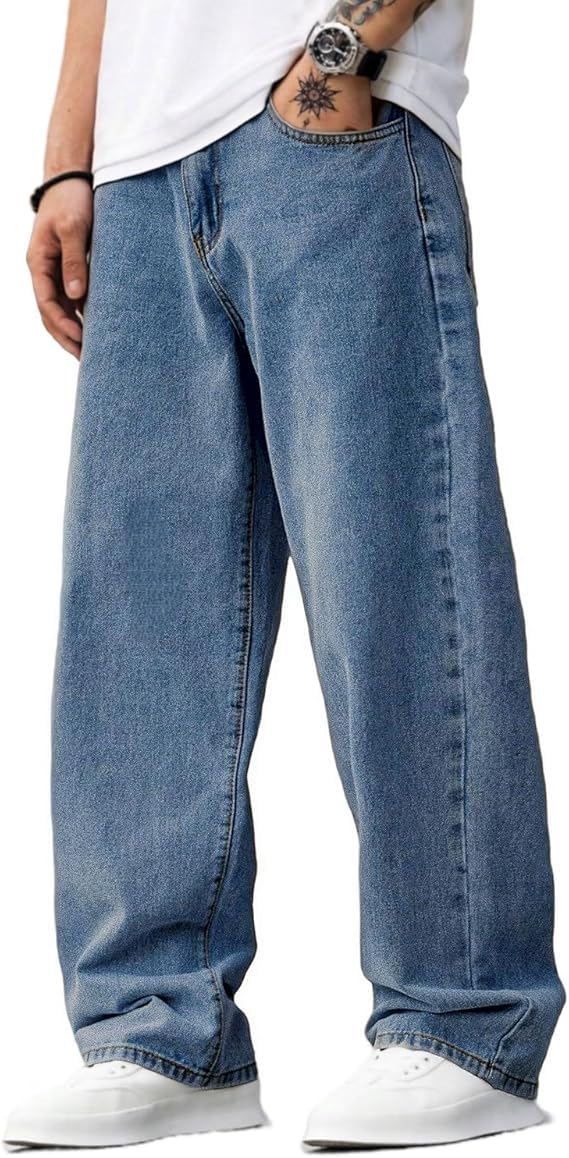 Baggy Jeans for Men Y2K Streetwear Vintage Wide Leg Loose Fit Denim Pants Hip Hop Skater Carpenter Jeans