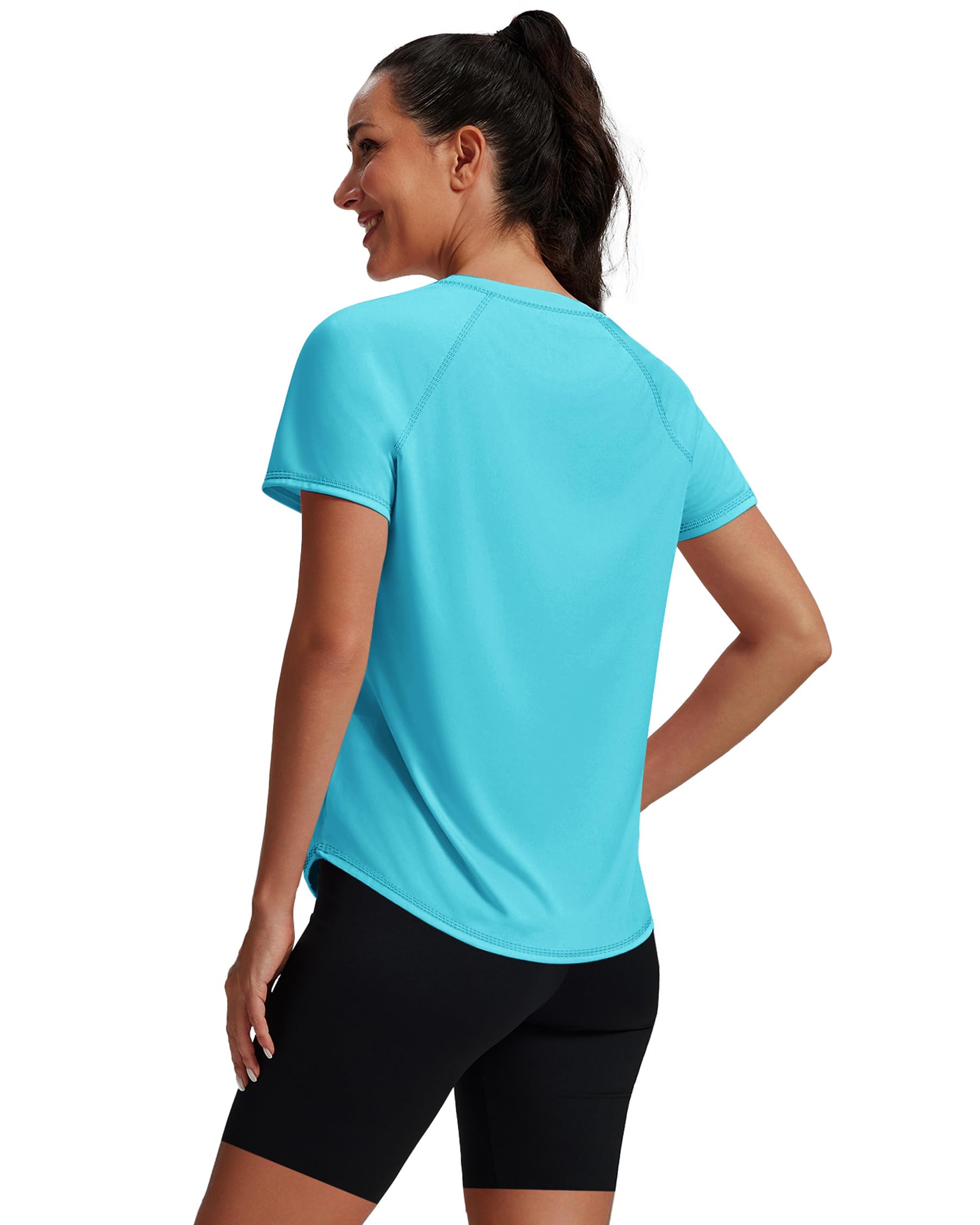 NIASHOT Womens Workout Tops Short Sleeve Yoga Pilates Outfits Athletic Gym Running UV Protection Shirts with Mesh