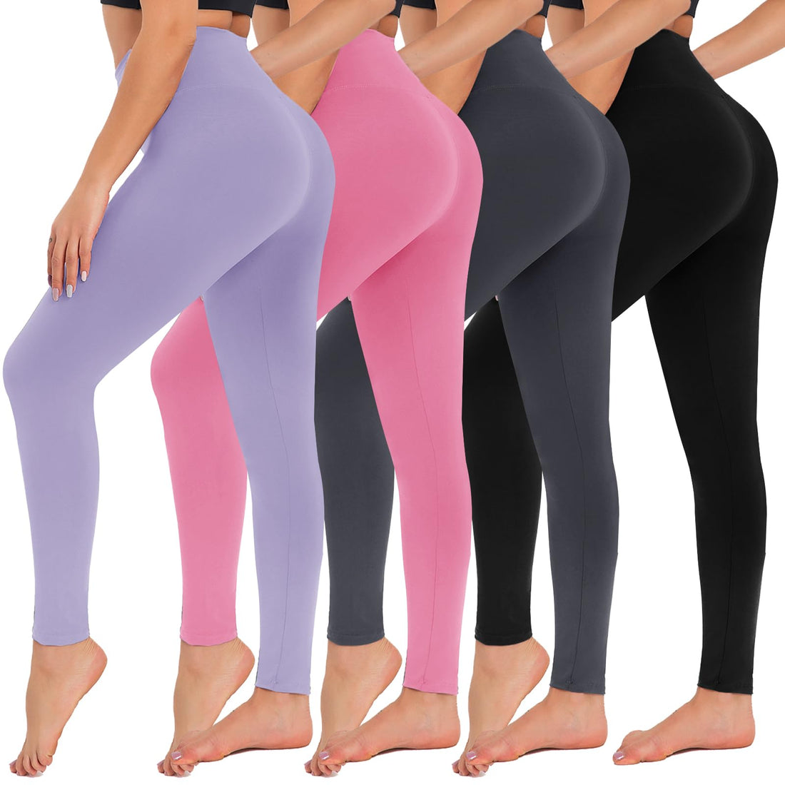 CAMPSNAIL 4 Pack Leggings for Women - High Waisted Tummy Control Yoga Pants for Workout Gym Black Leggings Plus Size Dance