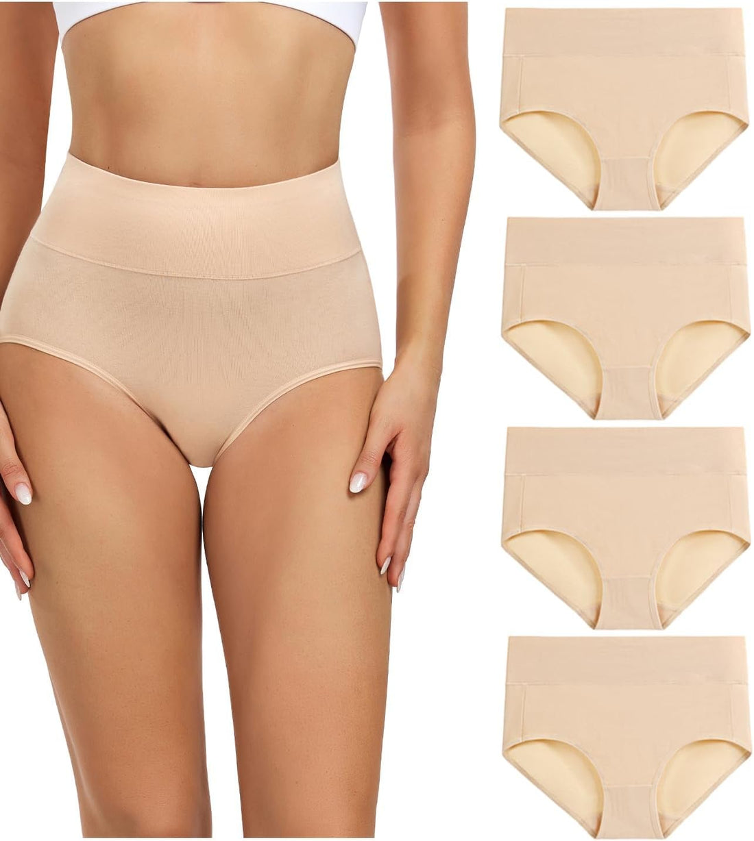 wirarpa Women's Cotton Underwear High Waisted Ladies Panties Full Coverage Briefs 4 Pack (Regular & Plus Size)