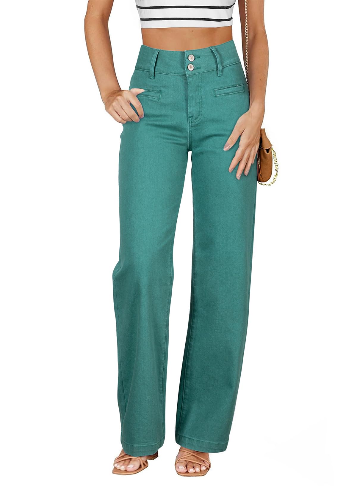 Sidefeel Women's Jeans High Waisted Straight Leg Stretchy Jeans Trendy Loose Wide Leg Zimbaplatinum Denim Pants with Pockets