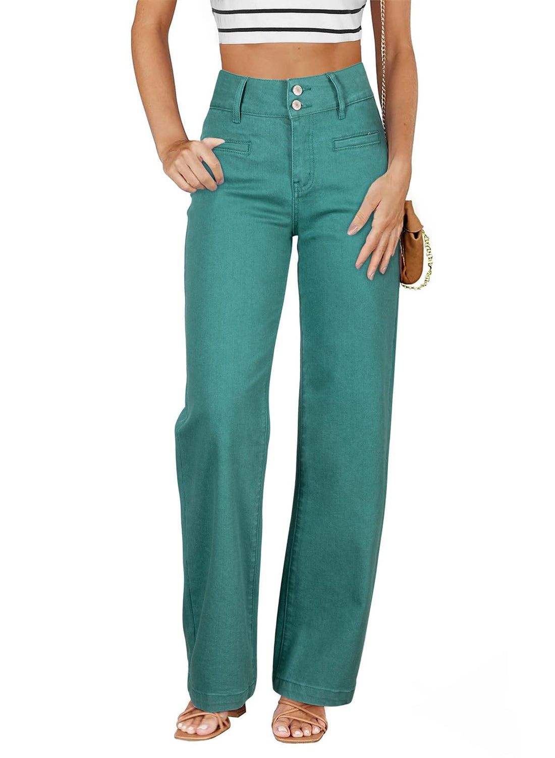 Sidefeel Women's Jeans High Waisted Straight Leg Stretchy Jeans Trendy Loose Wide Leg Zimbaplatinum Denim Pants with Pockets