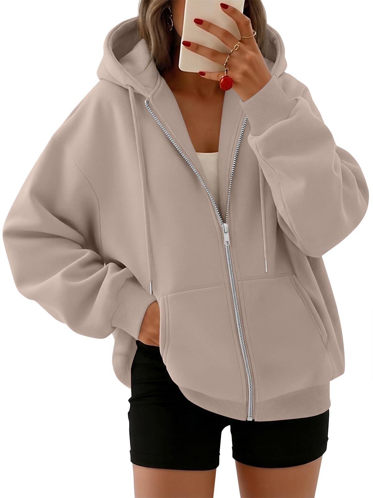 Trendy Queen Womens Zip Up Hoodies 2026 Oversized Sweatshirt | Spring Fall Layering Jacket with Pockets, Casual Track Outfits, Cozy Fleece Winter Clothes