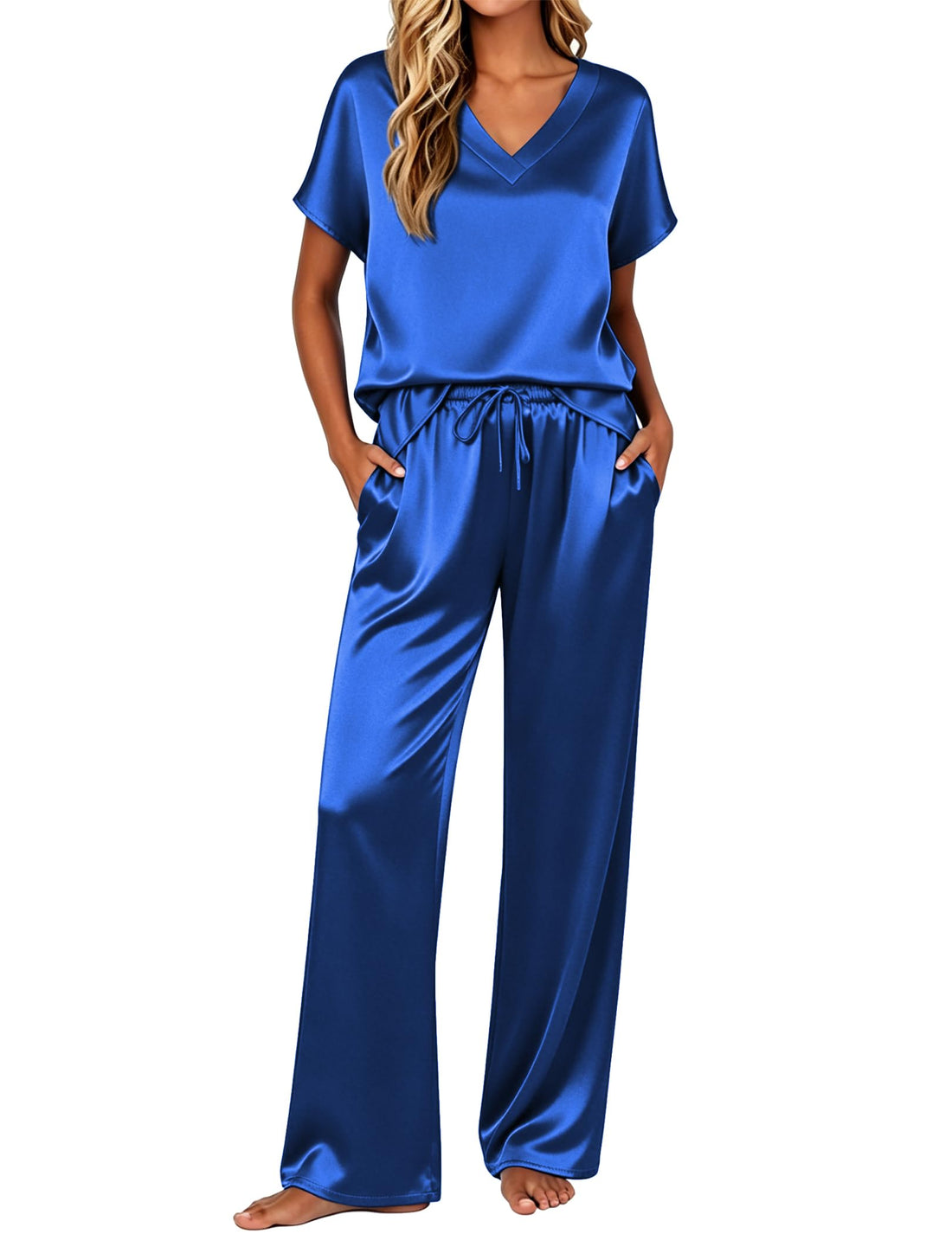 Ekouaer Womens Silk Pajamas Set 2 Piece Satin Pjs Cap Sleeve Loungewear