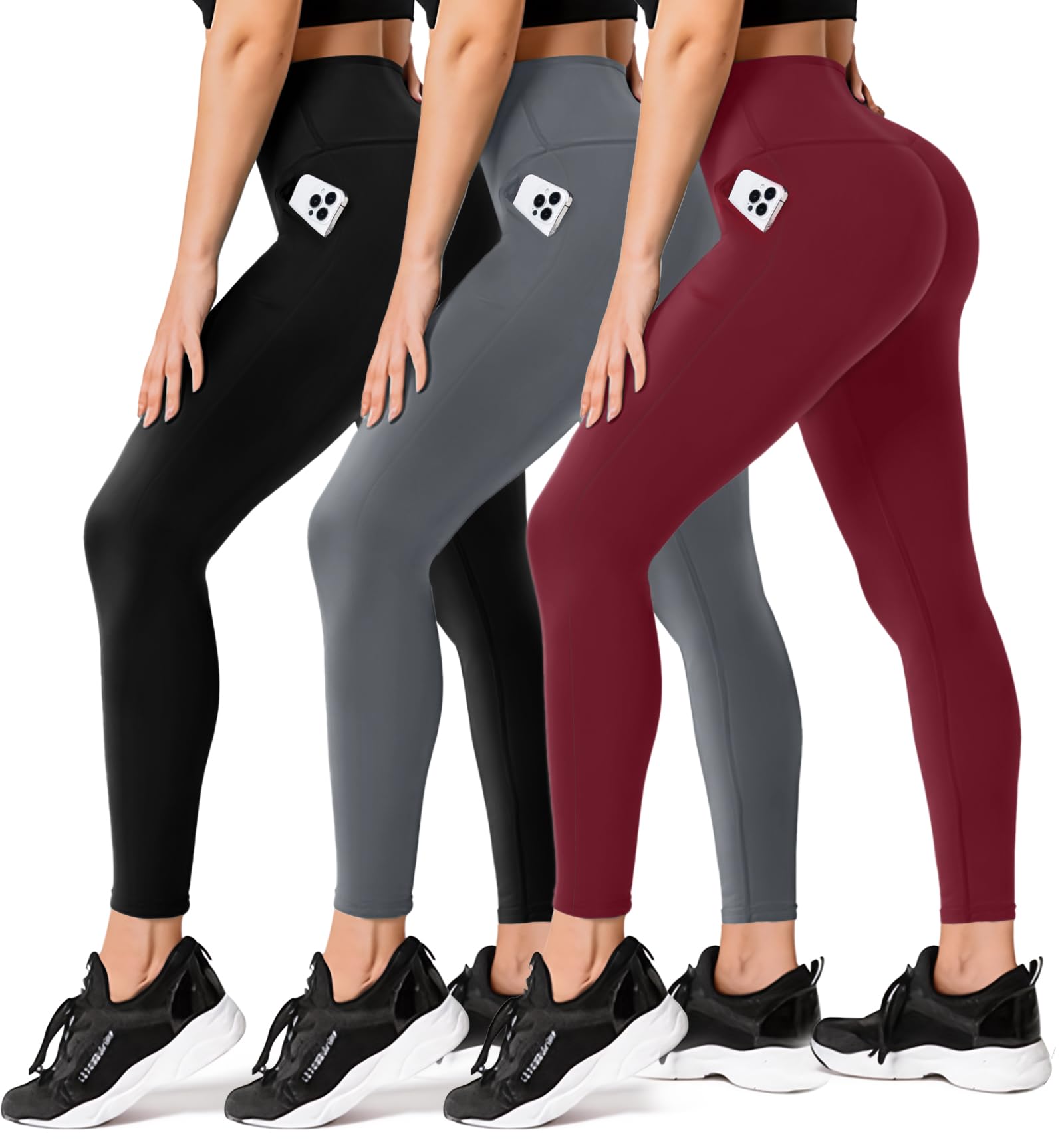 FULLSOFT 3 Pack Leggings for Women High Waisted Soft Black Yoga Pants for Workout Athletic Running Reg & Plus Size