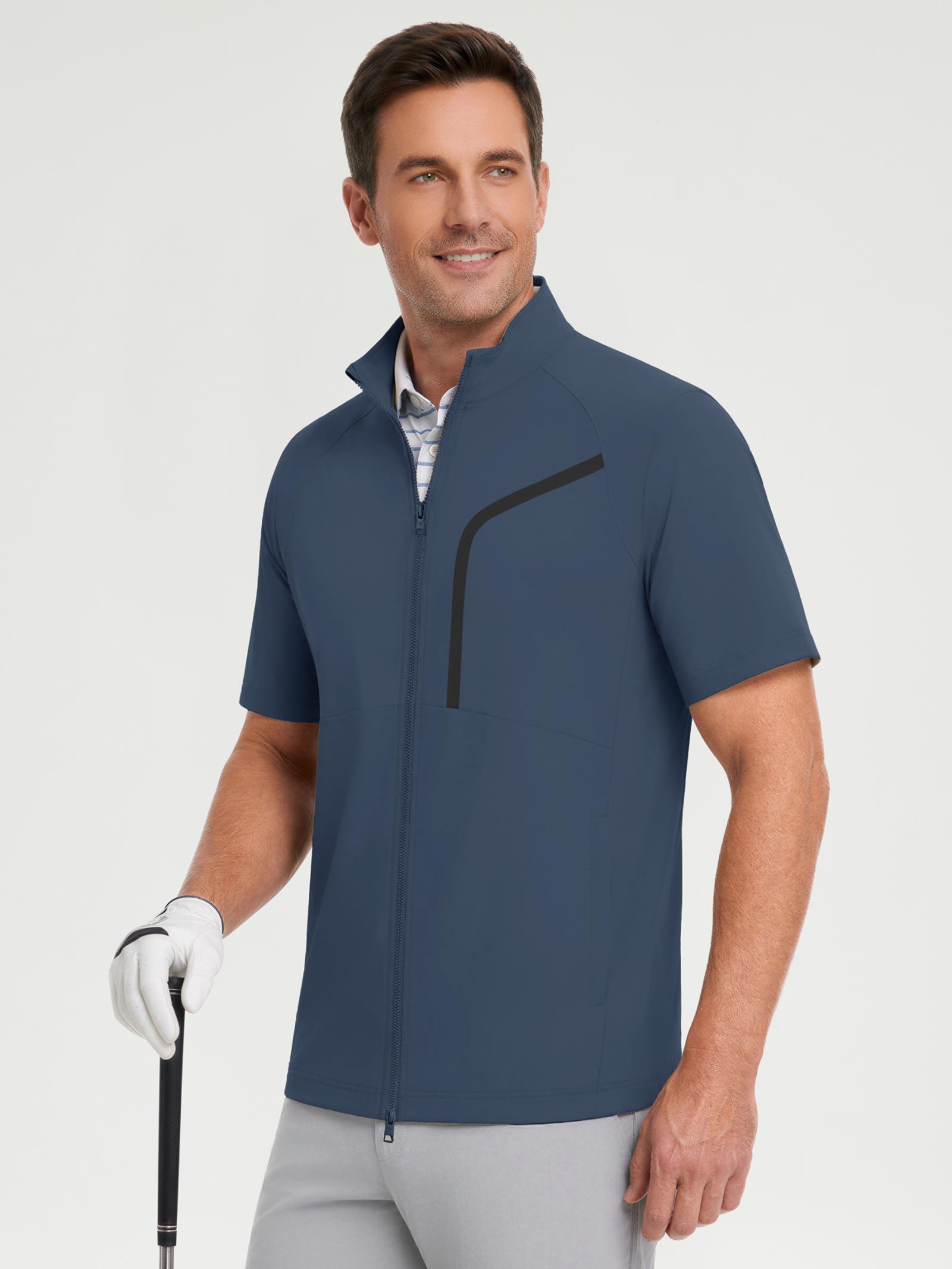 M MAELREG Short Sleeve Golf Jackets for Men with Full Zipper Lightweight UPF50+ Hiking Vests For Men with Button Pockets