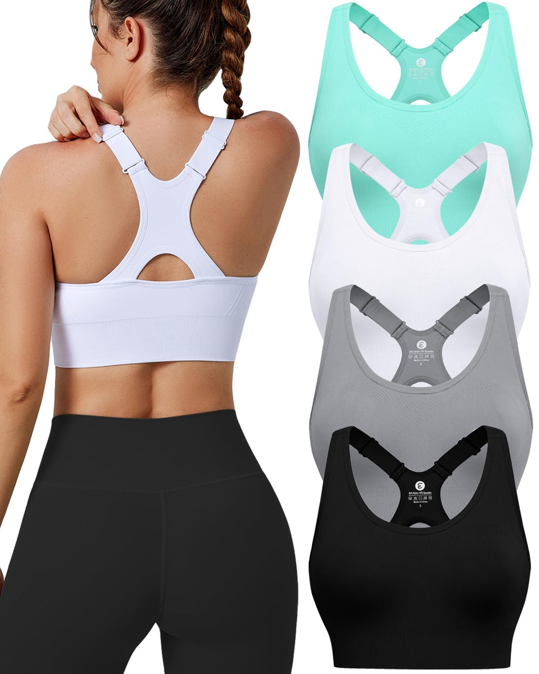 Evercute High Impact Sports Bras for Women 3/4/5 Pack, Adjustable Straps Padded Supportive Seamless Racerback Running Bras