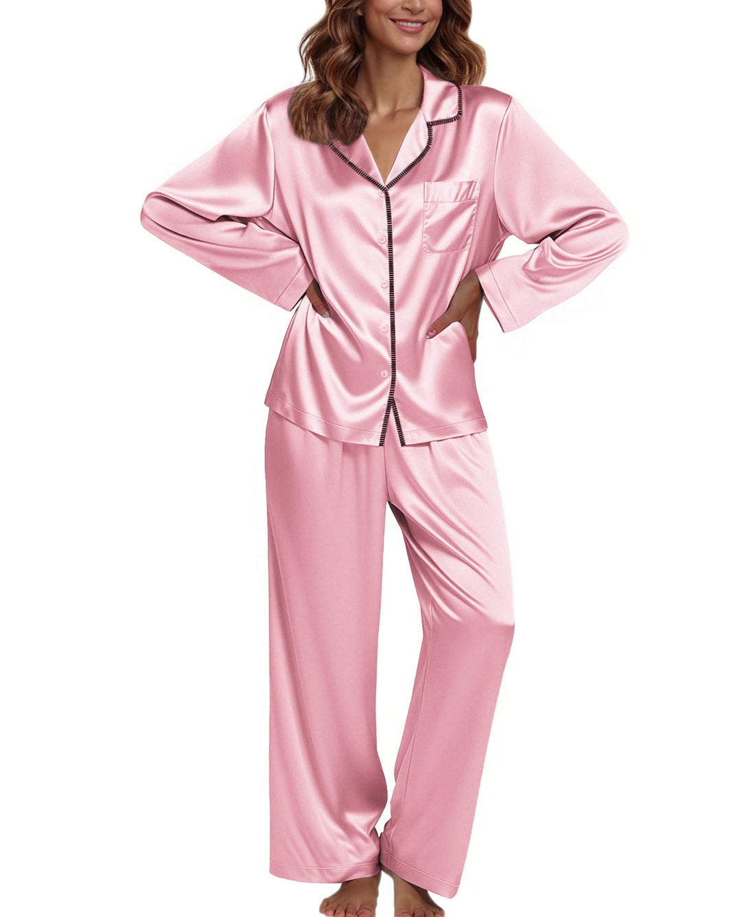 Ekouaer Pajamas For Women Silk Pjs Long Sleeve Button Down Lounge Sets