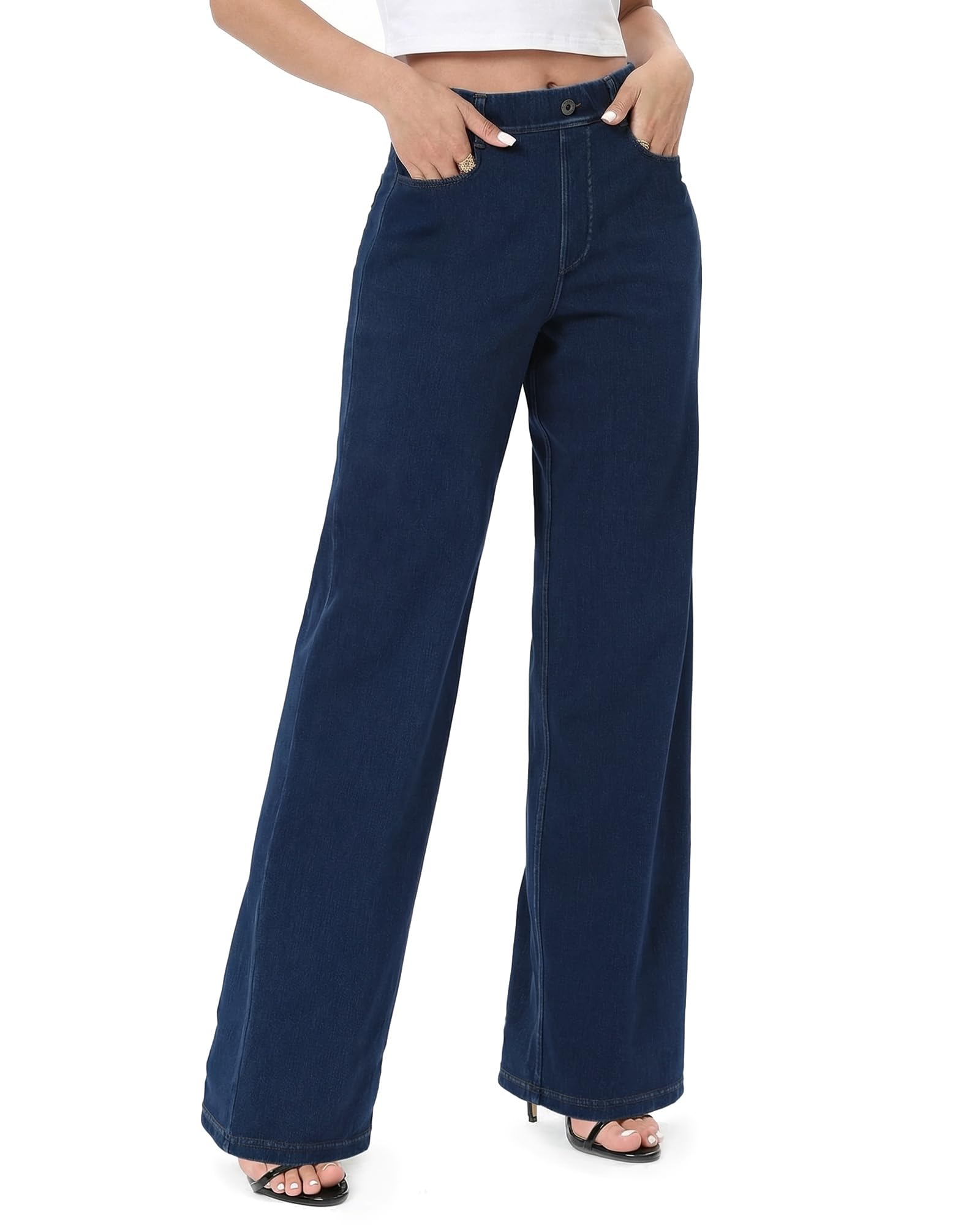 Pull On Jeans for Women Wide Leg High Waisted Stretch Baggy Jeans Casual Trendy Straight Denim Pants (with Plus Size)