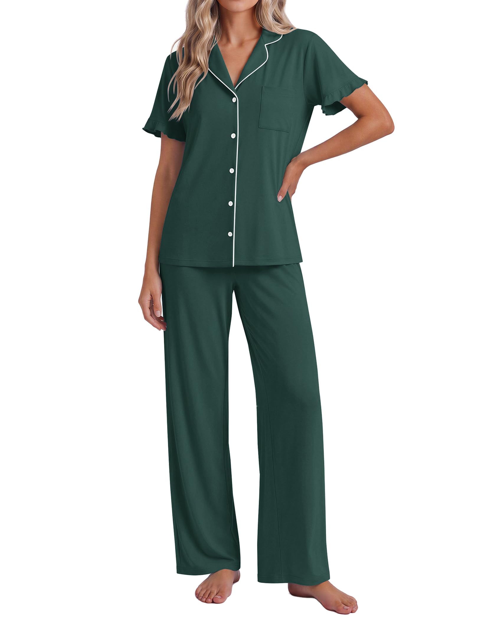Ekouaer Pajamas for Women Set Button Up Soft Pjs Short Sleeve Lounge Sets