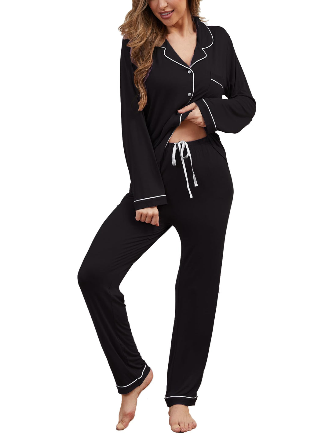 Button Up Pajamas for Women Long Sleeve Sleepwear Soft Loungewear Ladies Pjs Set XS-XXL