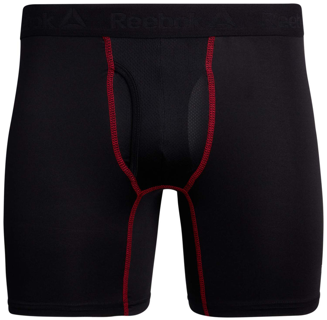 Reebok Mens Boxer Briefs - 4 Pack Underwear with Contour Pouch, 6'' Inseam | Athletic Stretch Performance Moisture-Wicking Fabric, No Fly Pouch, Tag-Free Waistband