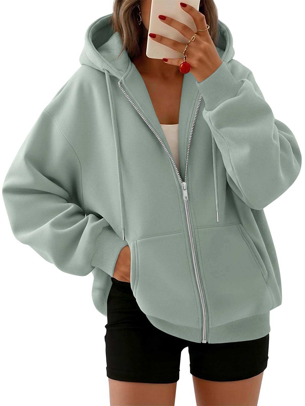 Trendy Queen Womens Zip Up Hoodies 2026 Oversized Sweatshirt | Spring Fall Layering Jacket with Pockets, Casual Track Outfits, Cozy Fleece Winter Clothes