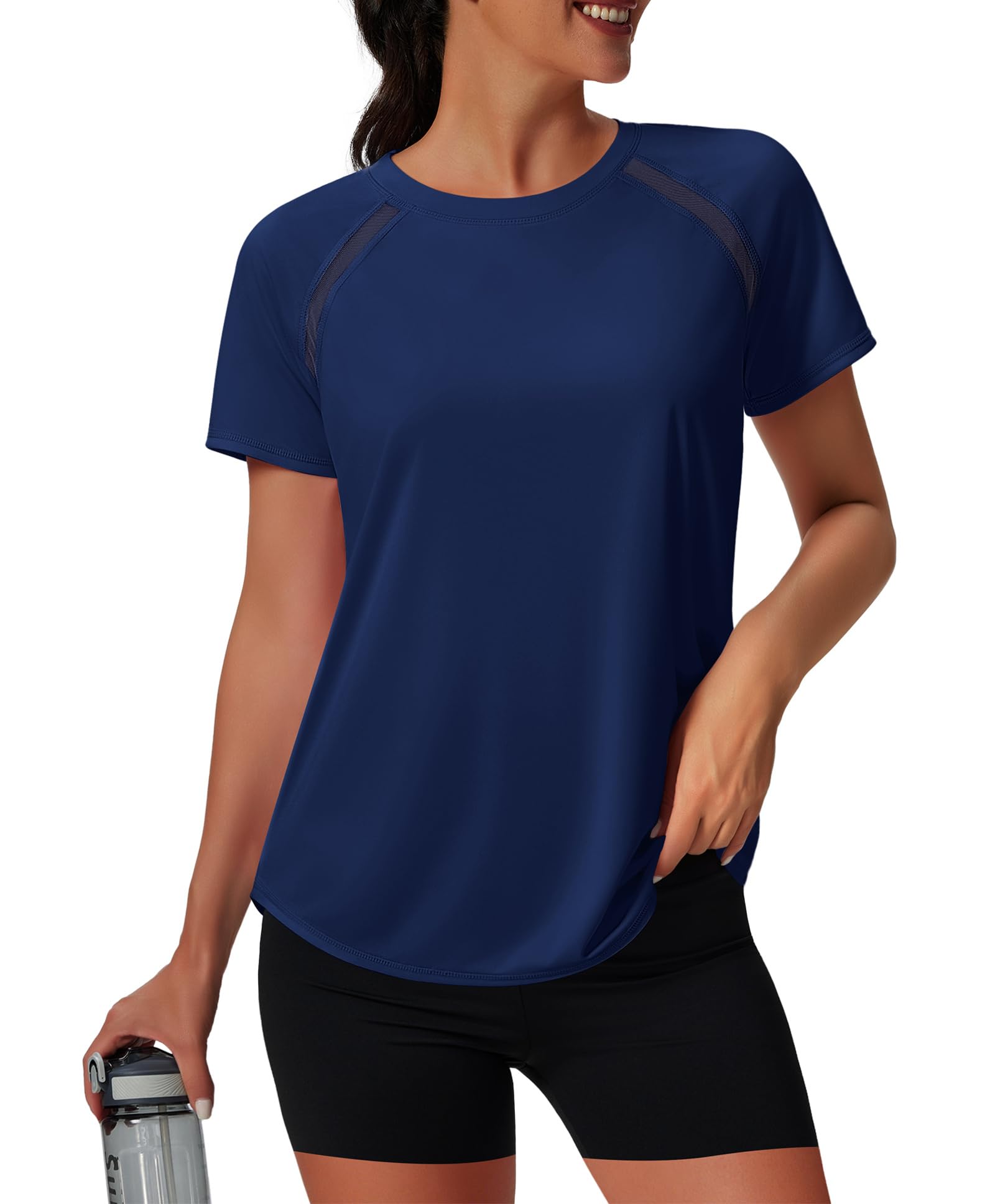 NIASHOT Womens Workout Tops Short Sleeve Yoga Pilates Outfits Athletic Gym Running UV Protection Shirts with Mesh