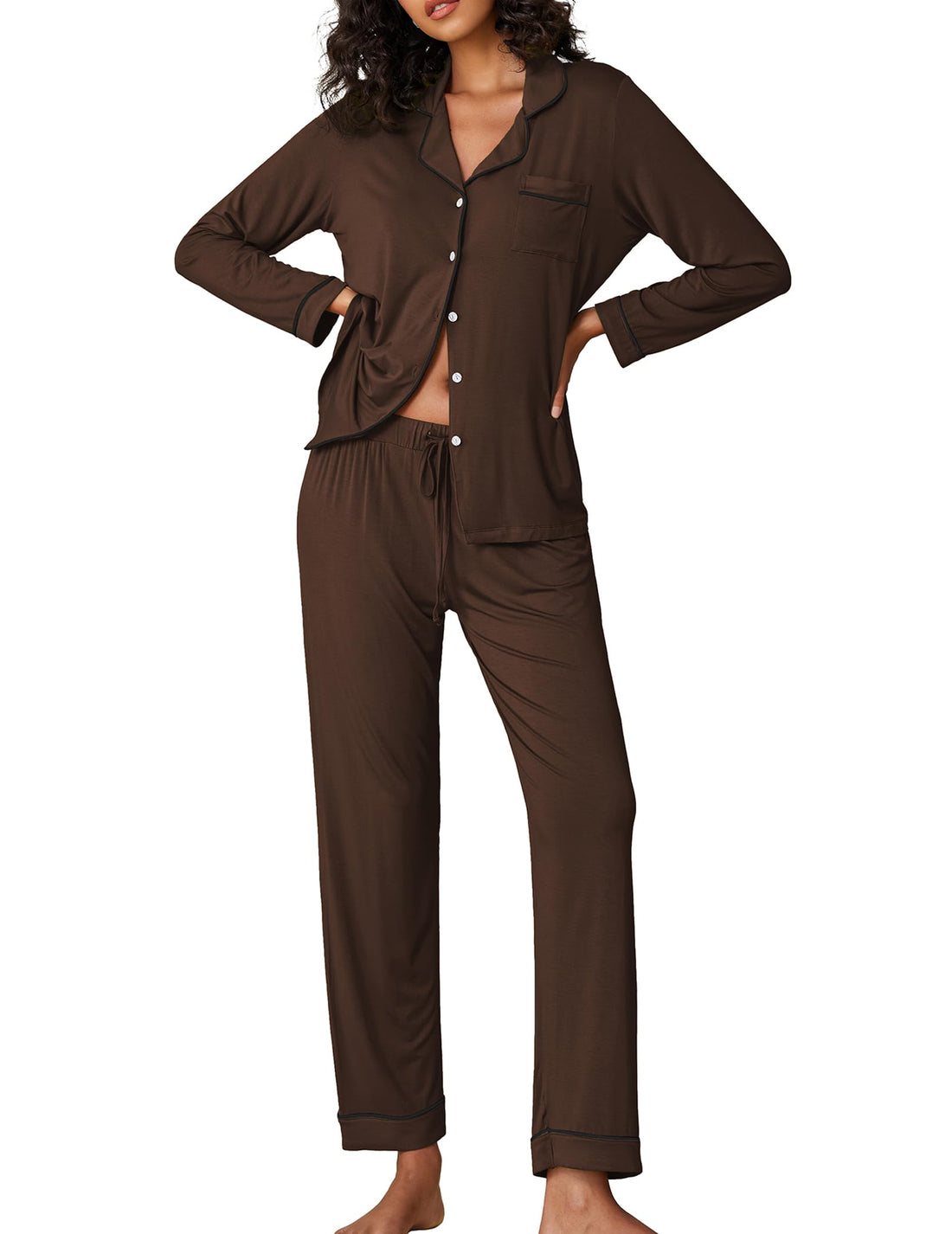 Ekouaer Women's Classic Long Sleeve Button Down Pajama Set