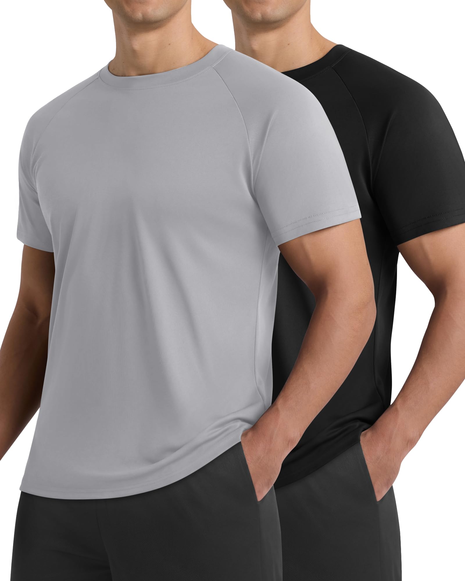 2 Pack Workout Shirts for Men - Casual Quick Dry Men's T-Shirts for Gym | Black Moisture Wicking Crew Neck Cooling Summer Short Sleeve Tees for Running Athletic