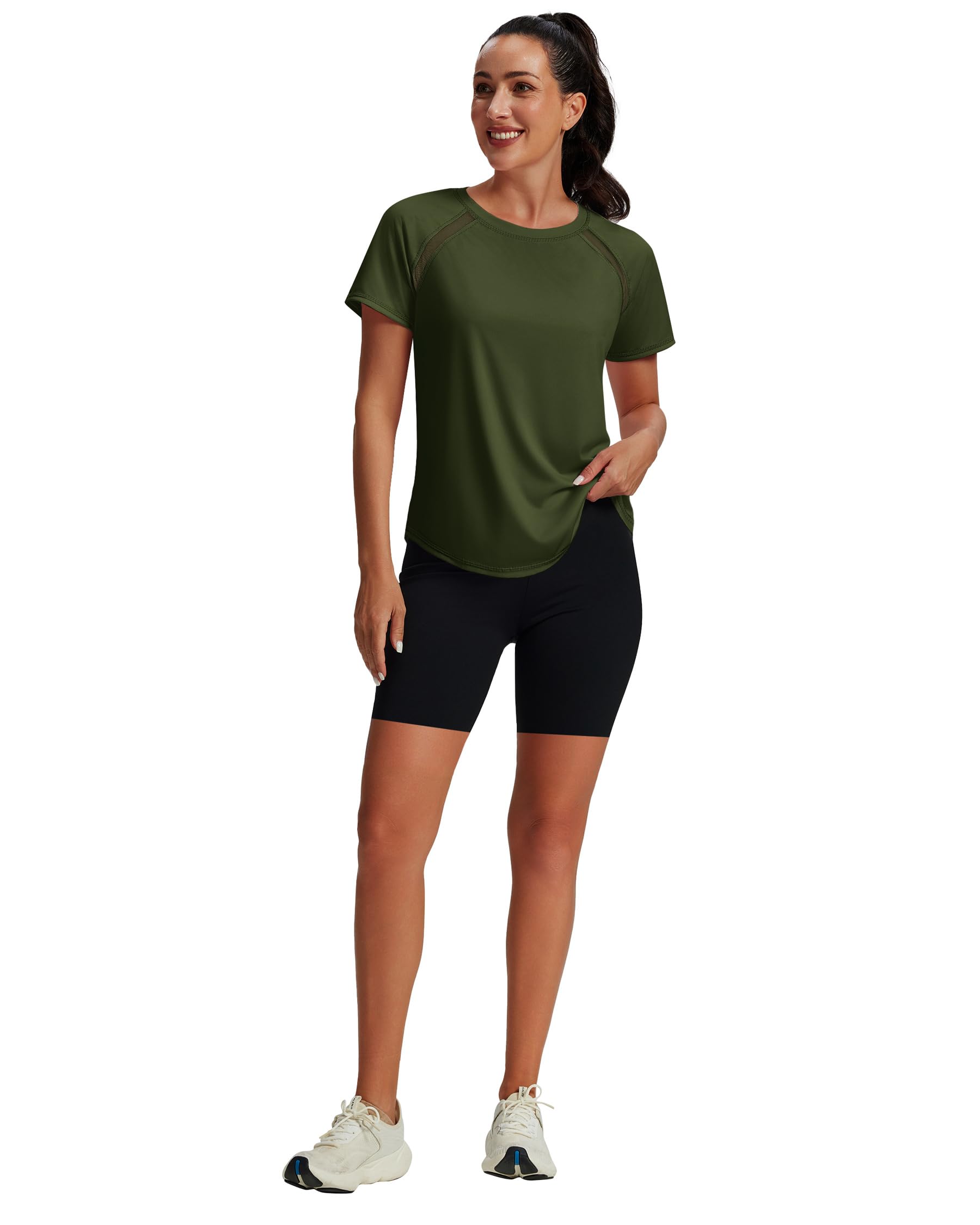 NIASHOT Womens Workout Tops Short Sleeve Yoga Pilates Outfits Athletic Gym Running UV Protection Shirts with Mesh