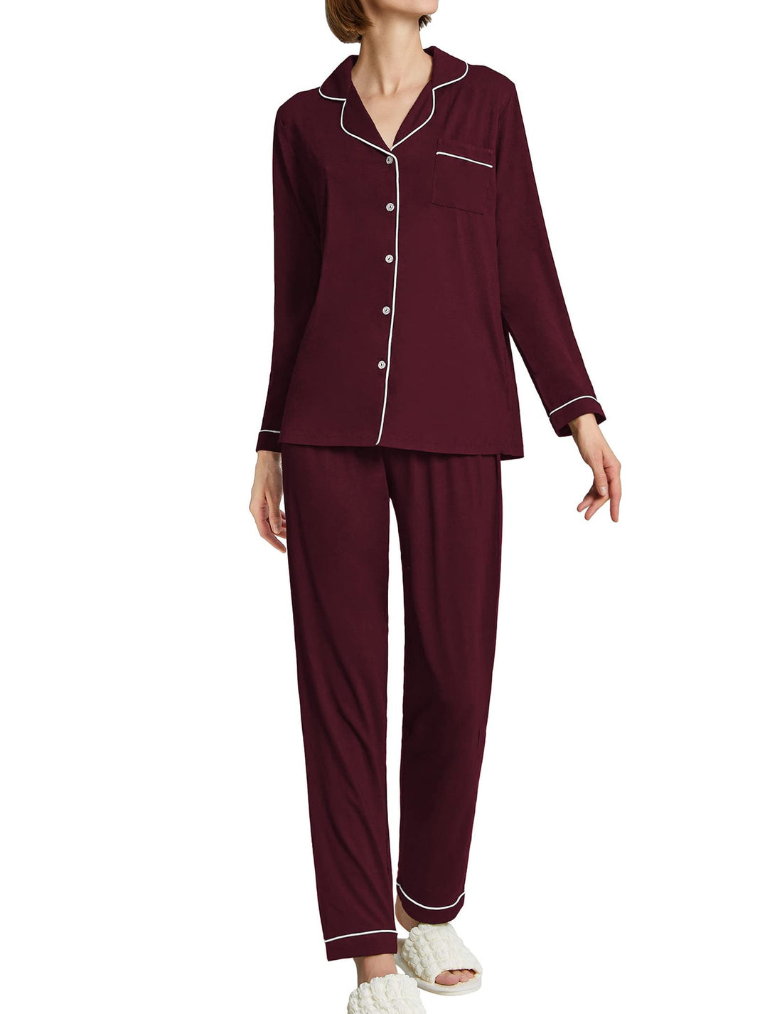 Ekouaer Women's Classic Long Sleeve Button Down Pajama Set