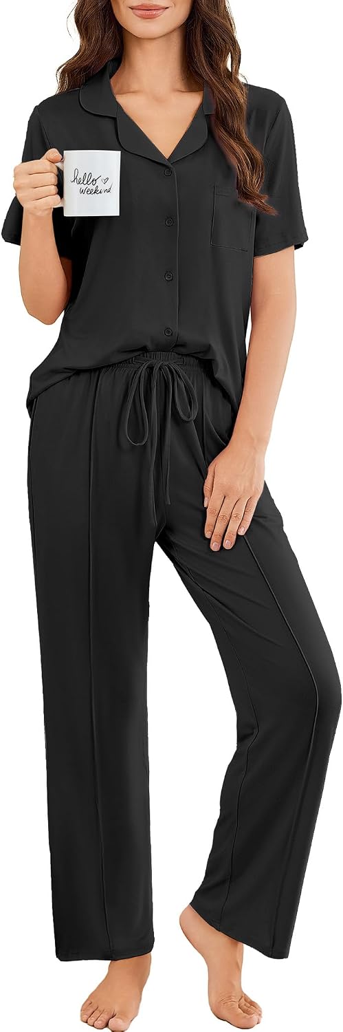 Ekouaer Pajamas for Women Set Button Up Short Sleeve Pjs Sets With Pockets