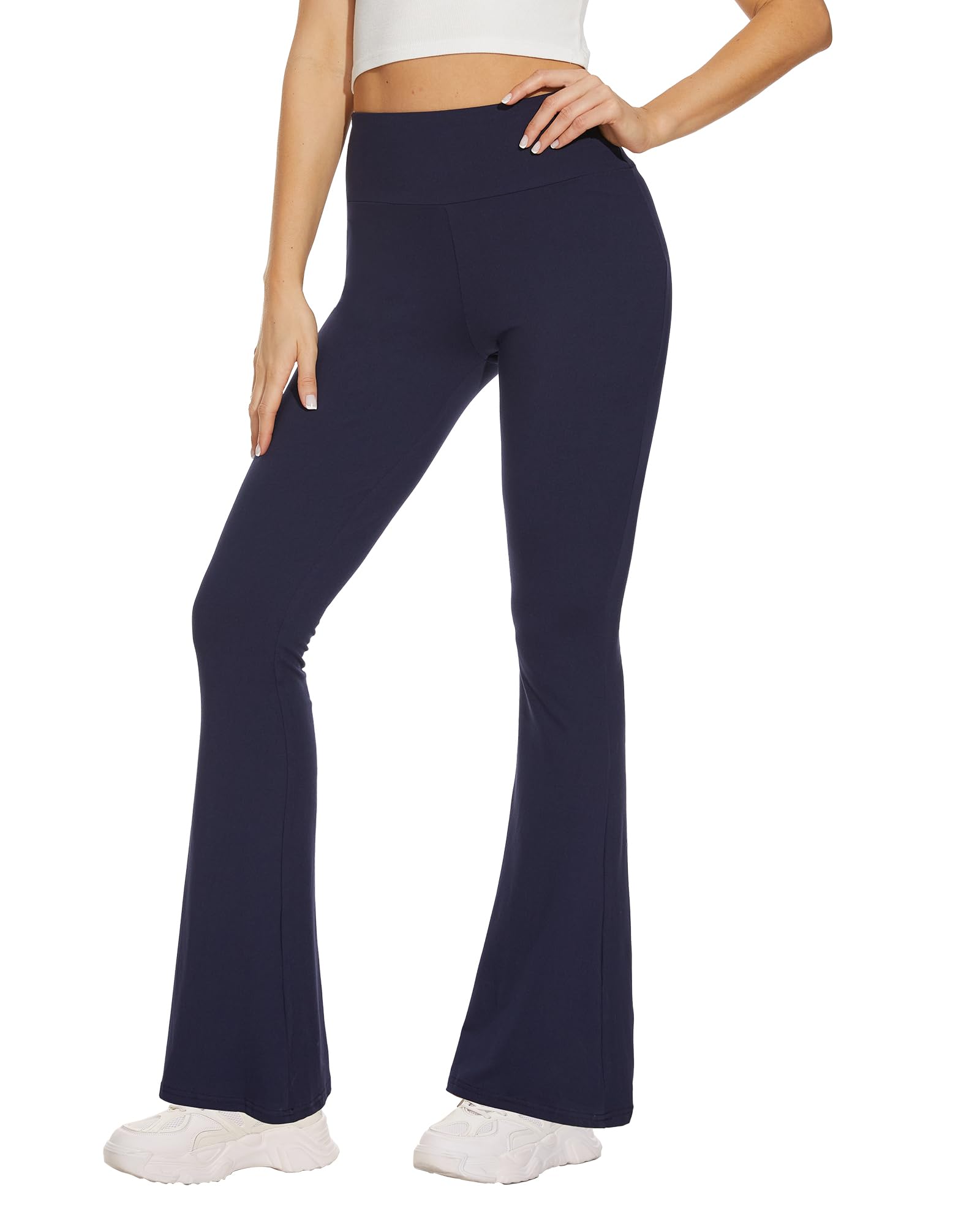 Sundwudu Black Flare Yoga Pants for Women - Soft High Waist Bootcut Leggings Tall & Long Bootleg Pants for Women
