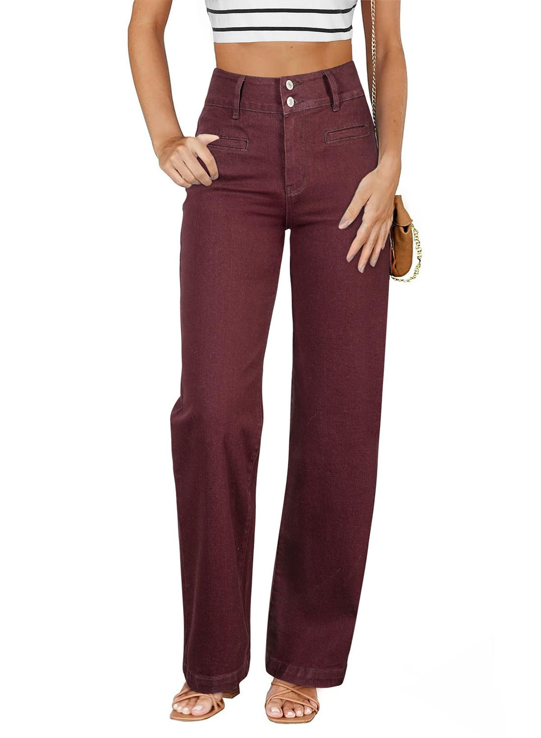 Sidefeel Women's Jeans High Waisted Straight Leg Stretchy Jeans Trendy Loose Wide Leg Zimbaplatinum Denim Pants with Pockets