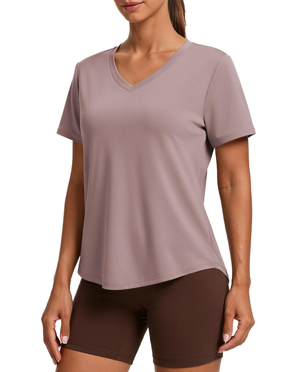 PINSPARK Soft Workout Tops for Women Short Sleeve V Neck Moisture Wicking UPF 50+ Sun Protection Quick Dry Gym Shirts