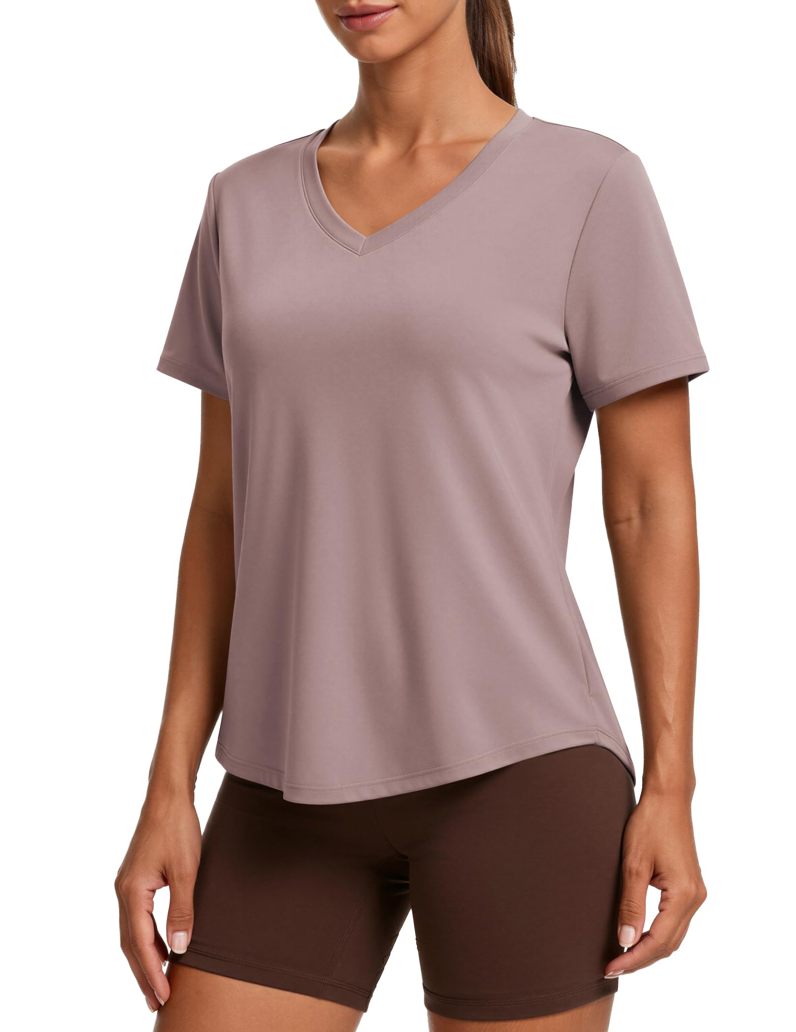 PINSPARK Soft Workout Tops for Women Short Sleeve V Neck Moisture Wicking UPF 50+ Sun Protection Quick Dry Gym Shirts