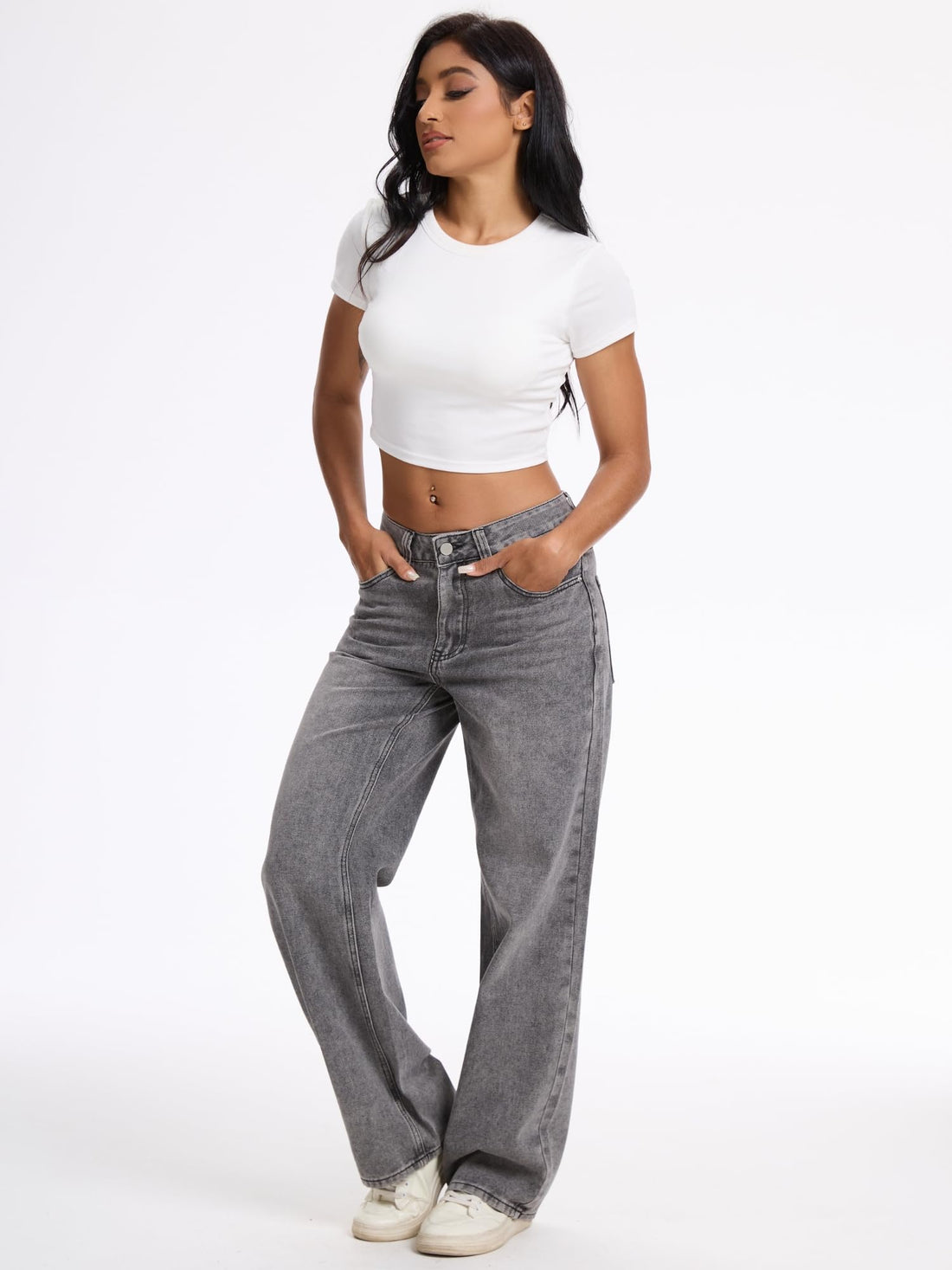 Straight Leg Jeans for Women Mid Waisted Casual Washed Vintage Loose Fit Boyfriend Jeans Denim Pants