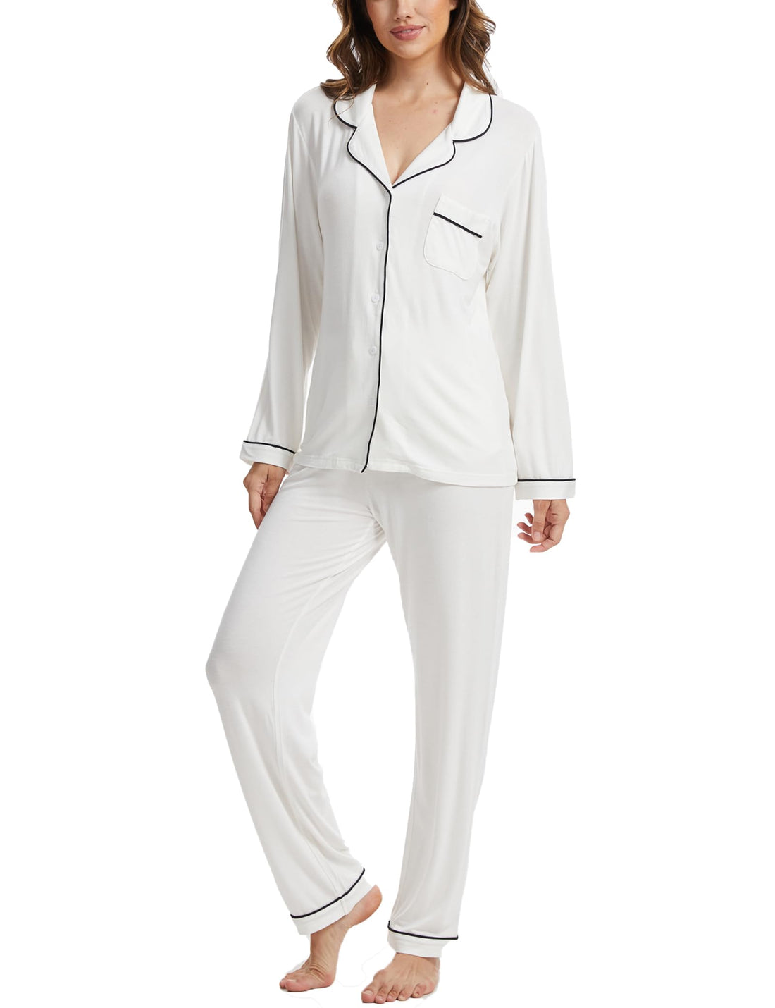 Button Up Pajamas for Women Long Sleeve Sleepwear Soft Loungewear Ladies Pjs Set XS-XXL