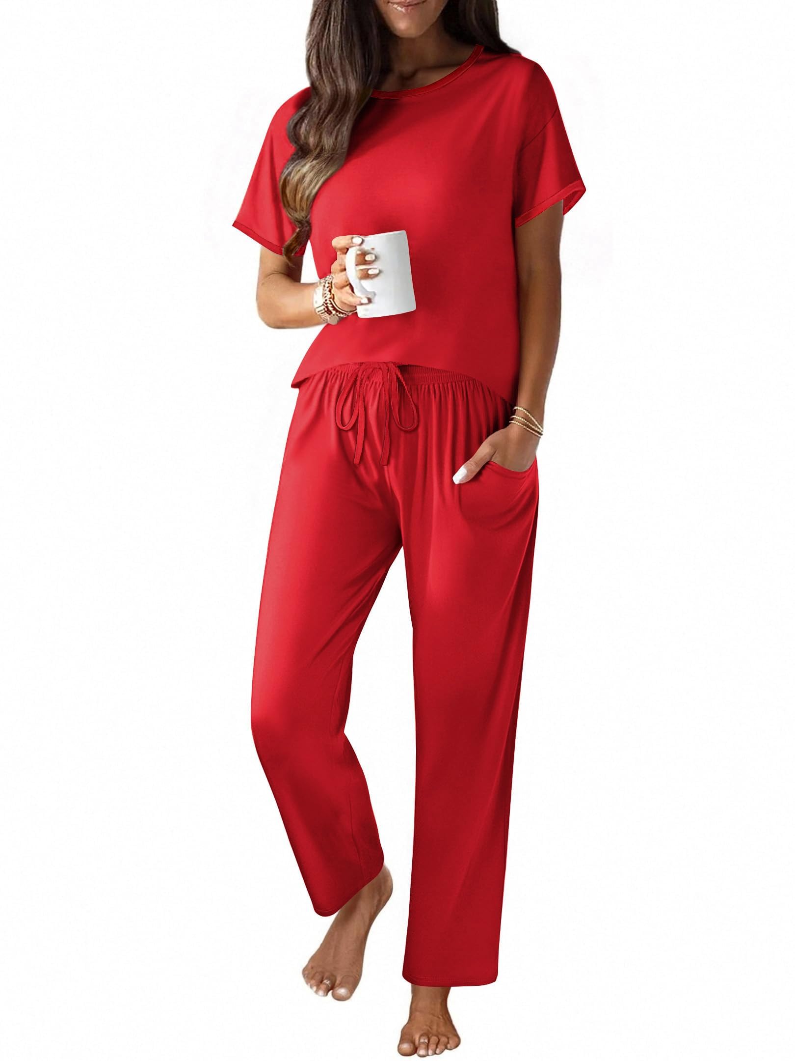 Ekouaer 2 Piece Cotton Pajamas for Women