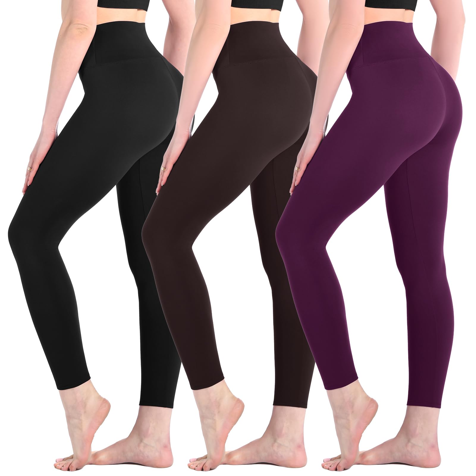 Leafigure 3 Pack Leggings for Women,High Waisted Soft Yoga Pants | High Waist,Non-See through,stretch fabric,butter soft,leggings pack,black leggings women,Workout,Running,Gym,Athletic