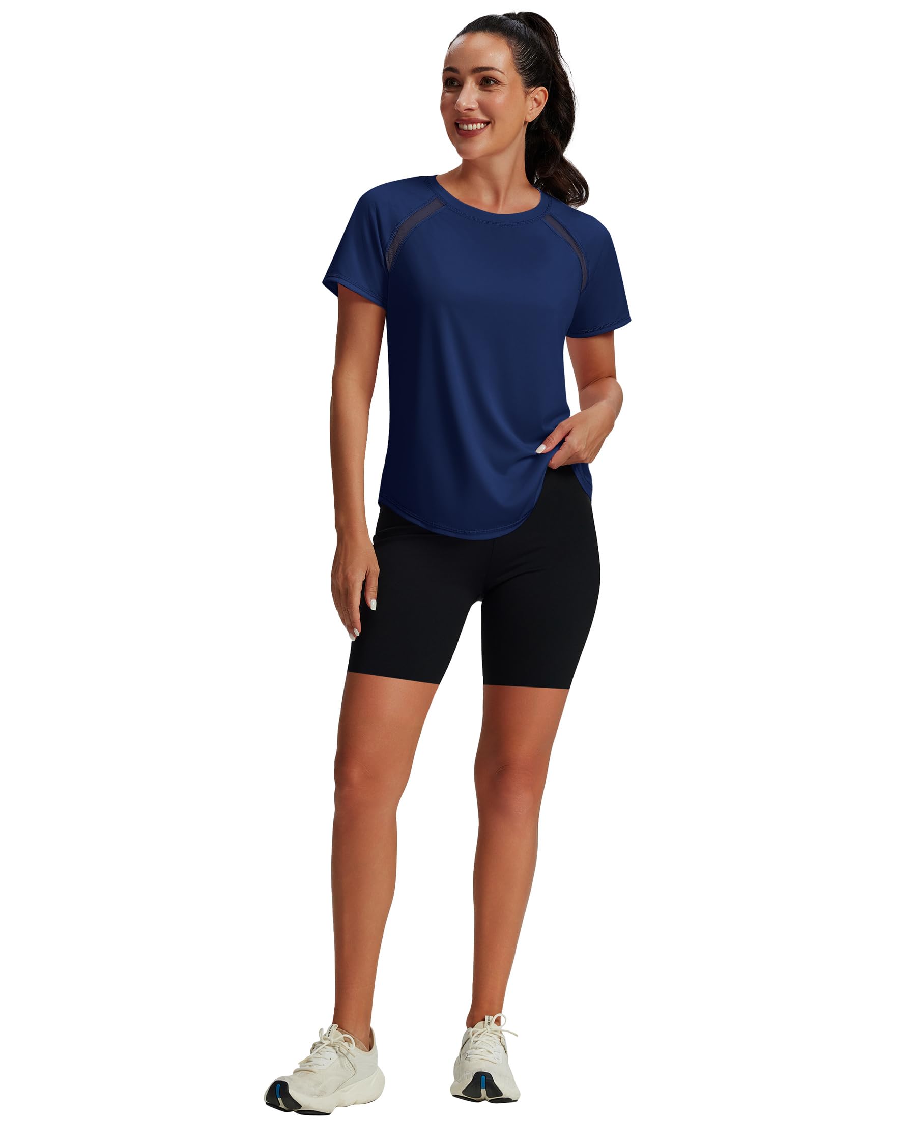 NIASHOT Womens Workout Tops Short Sleeve Yoga Pilates Outfits Athletic Gym Running UV Protection Shirts with Mesh