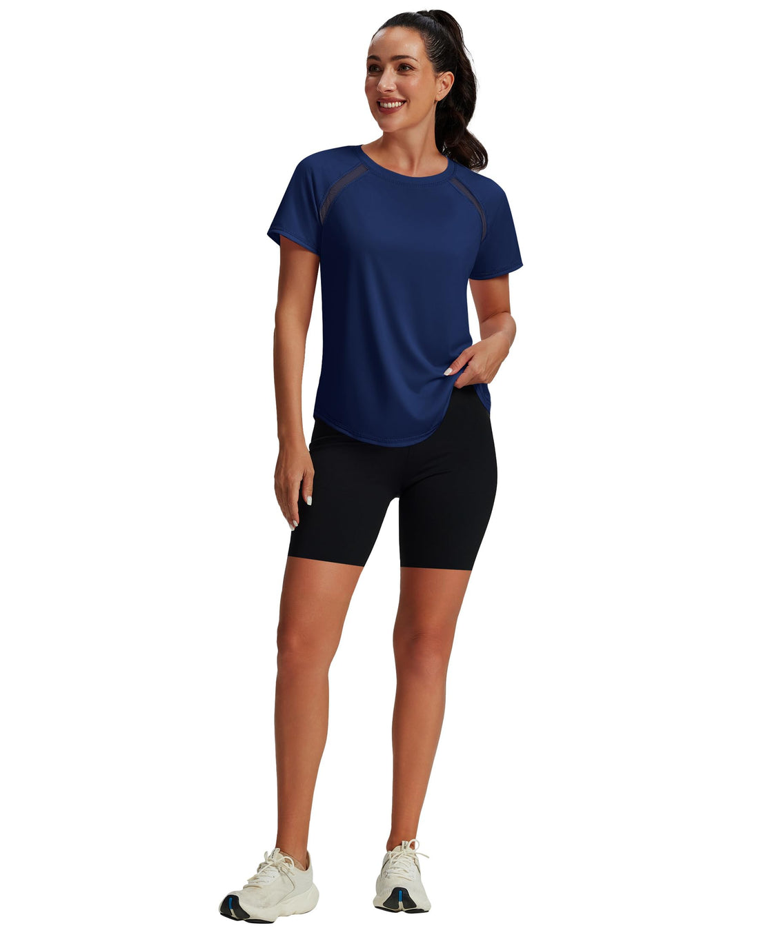 NIASHOT Womens Workout Tops Short Sleeve Yoga Pilates Outfits Athletic Gym Running UV Protection Shirts with Mesh