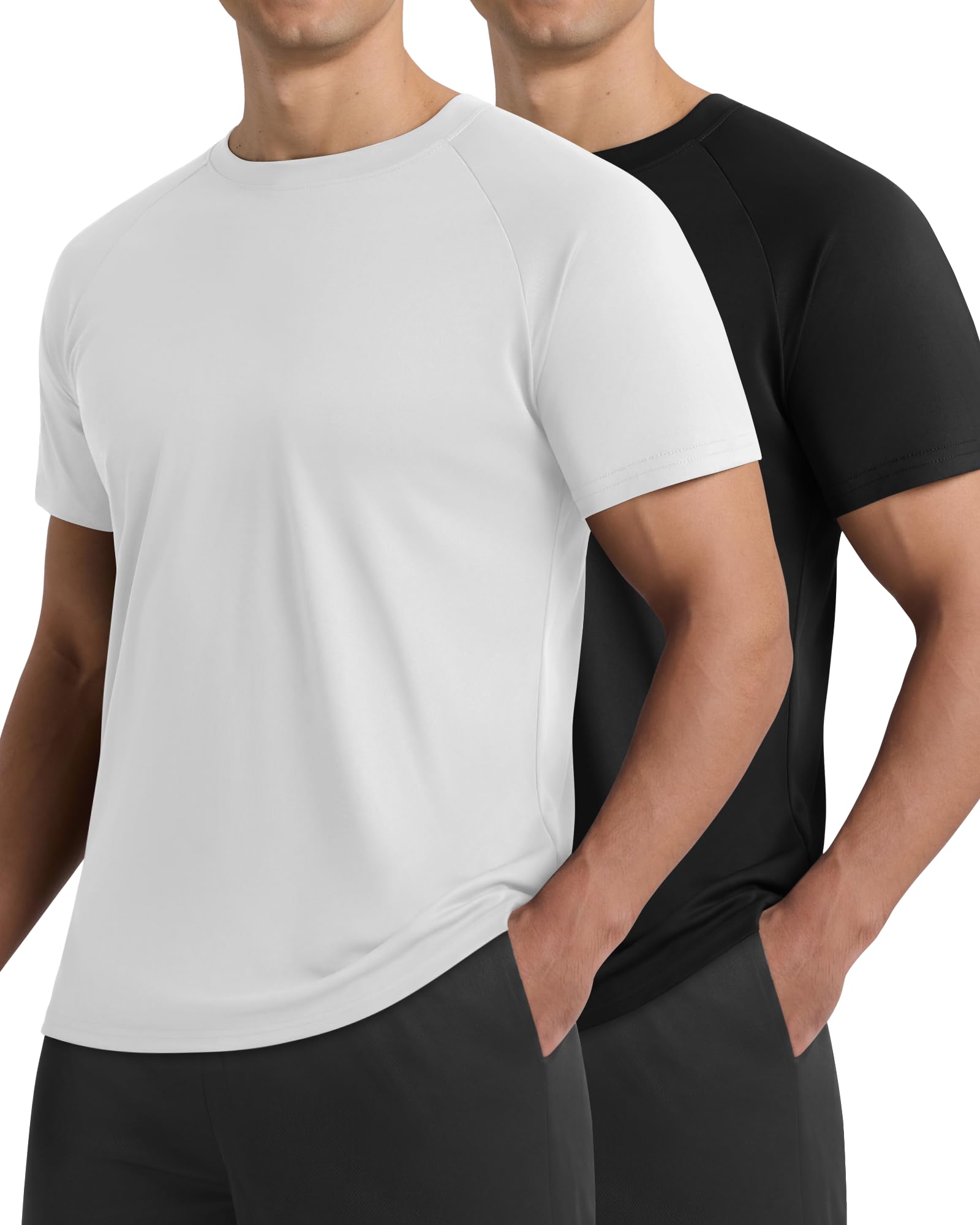2 Pack Workout Shirts for Men - Casual Quick Dry Men's T-Shirts for Gym | Black Moisture Wicking Crew Neck Cooling Summer Short Sleeve Tees for Running Athletic