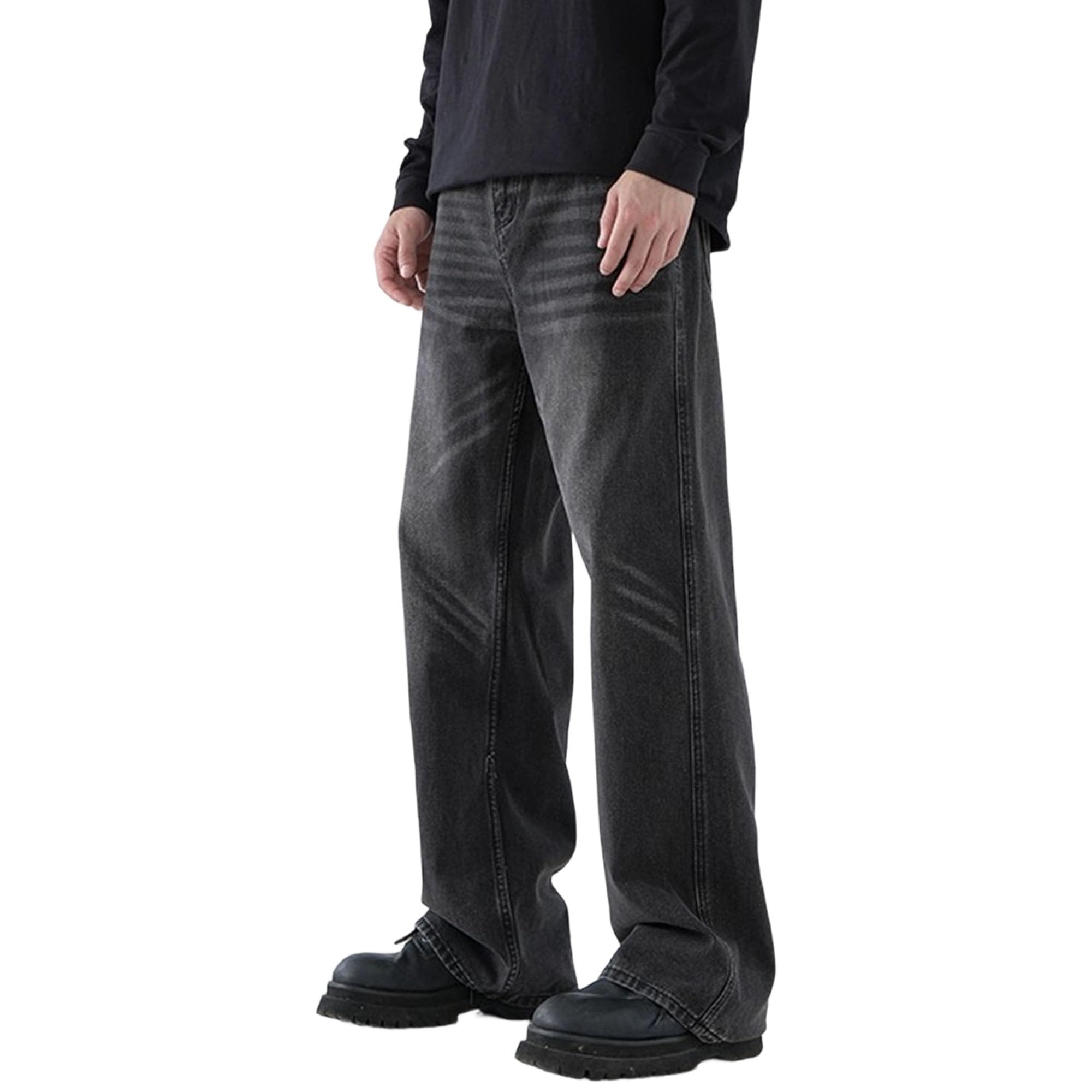Mens Baggy Jeans Y2k Wide Leg Loose Fit Jeans Streetwear Denim Washed Hip Hop Pants