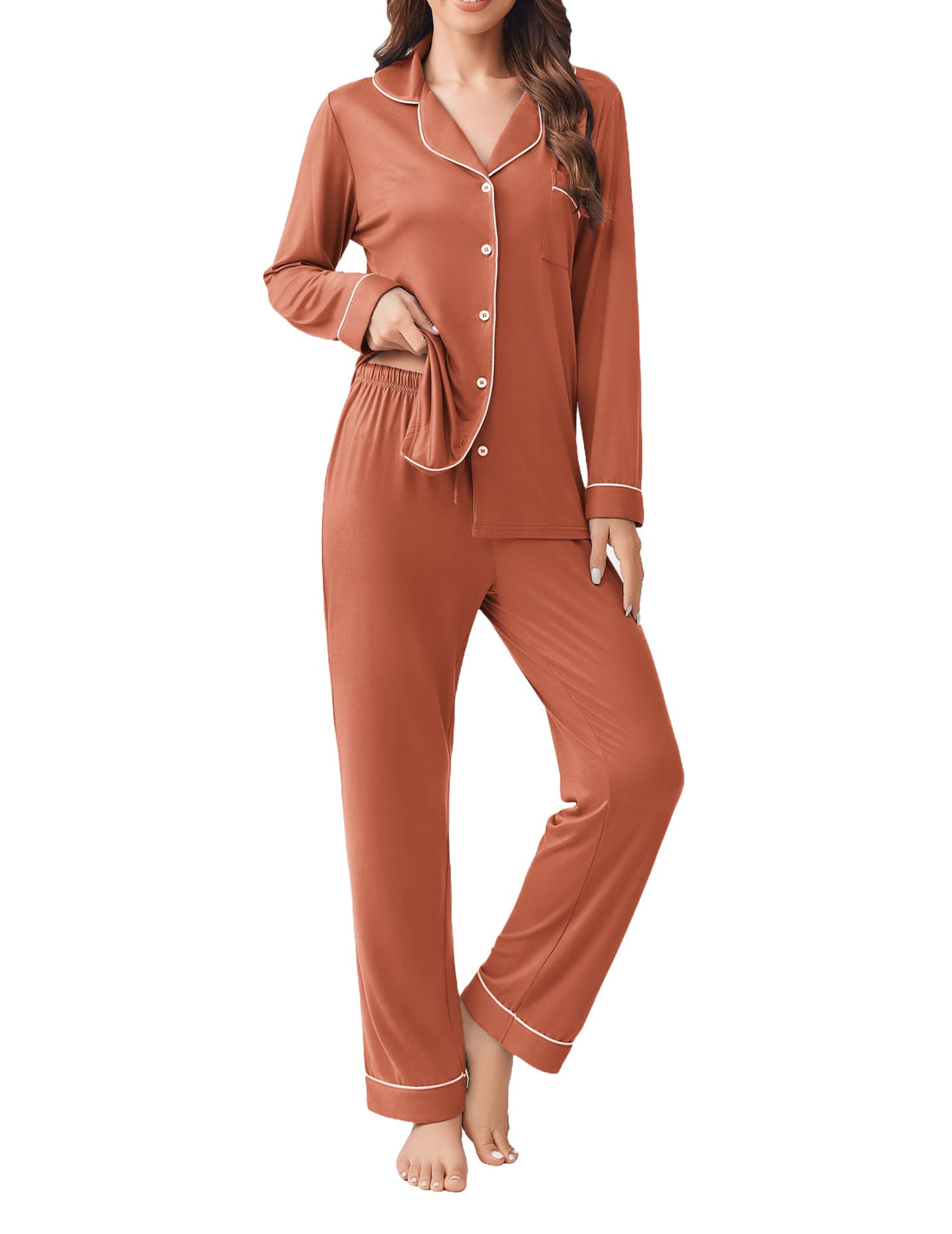 Ekouaer Womens Pajamas Set Button Down Long Sleeve Top & Pants Lounge Sets