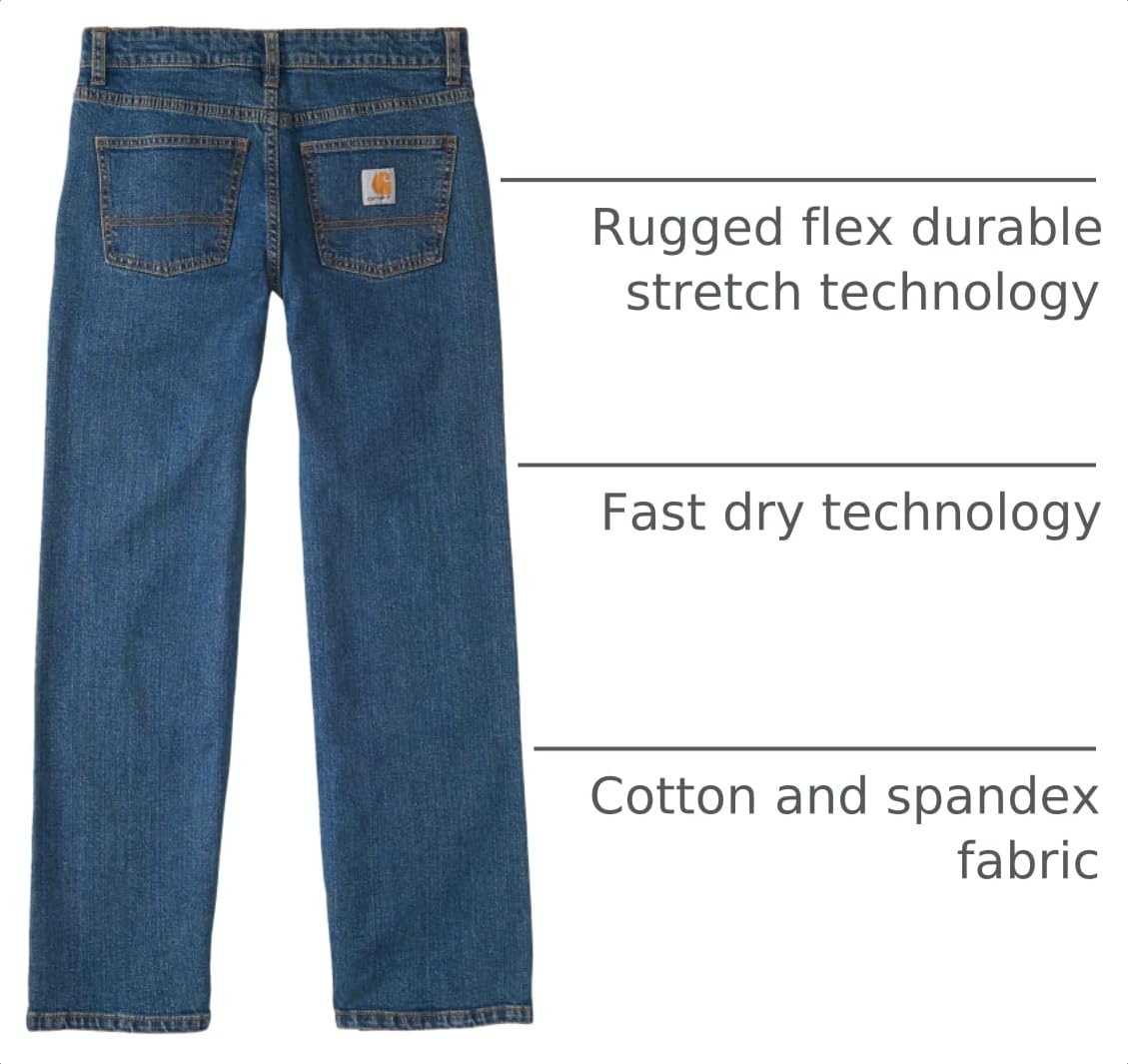 Carhartt Boys Rugged Flex® Relaxed Fit Denim 5-Pocket Boot-Cut Jean | Stretch Fabric | Featuring Rugged Flex Durable Stretch Technology | Active Days