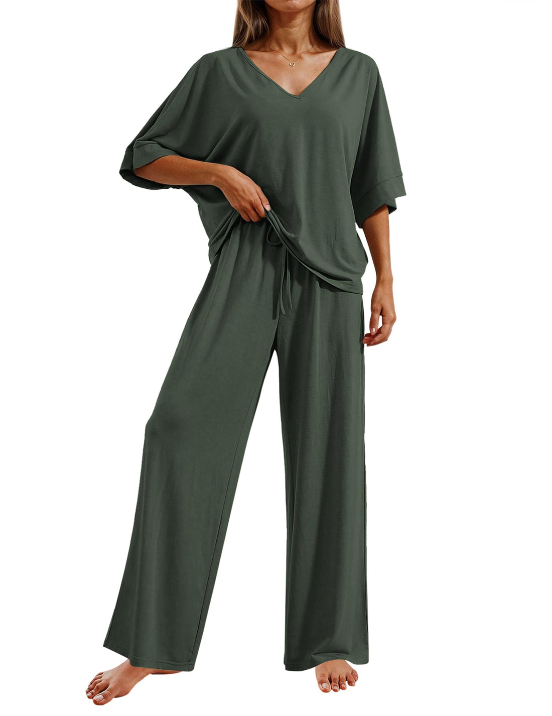 Ekouaer Pajama Sets Womens 2 Piece Short Sleeve Long Pants Pjs Lounge Set