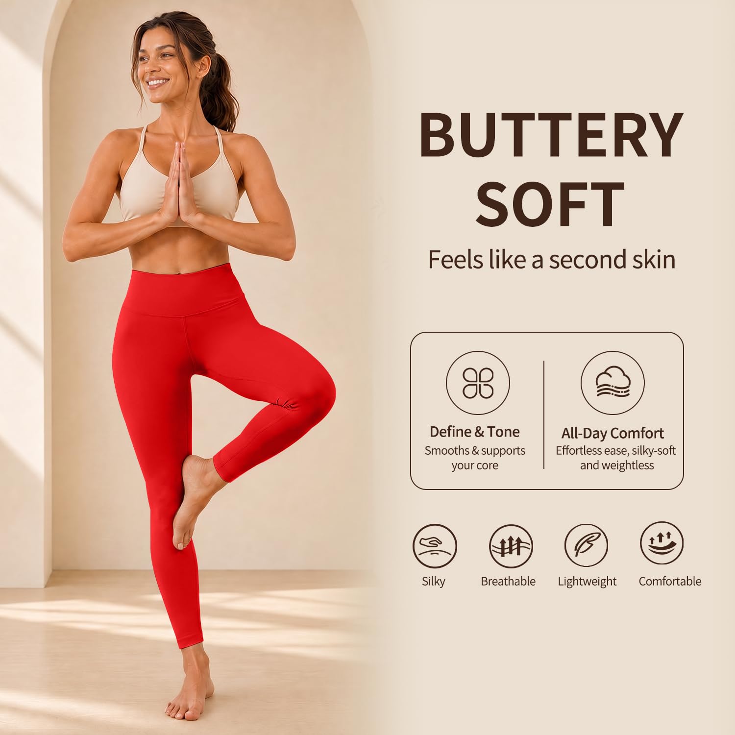 High Waisted Leggings for Women, Tummy Control Yoga Pants Non See Through Buttery Soft for Workout Athletic