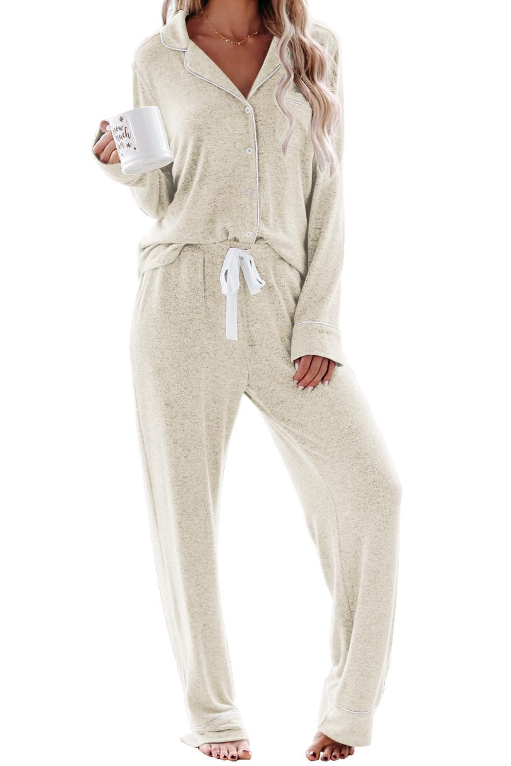 Aamikast Women's Pajama Sets Long Sleeve Button Down Sleepwear Nightwear Soft Pjs Lounge Sets
