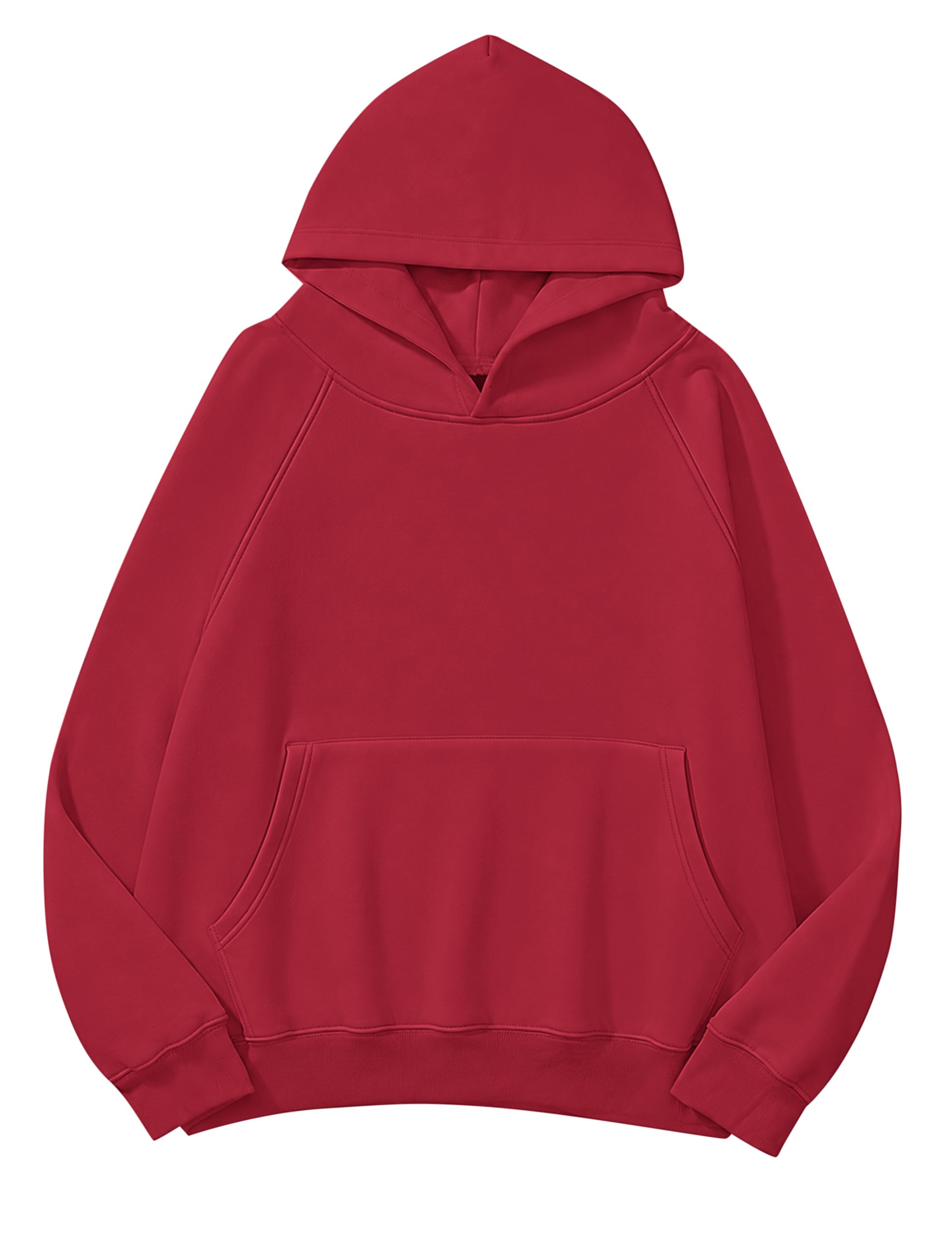 Lauweion Women Solid Basic Fleece Letter Loose Hoodie Sweatshirt Long Sleeve Kangaroo Pocket Drop Shoulder Pullovers Top