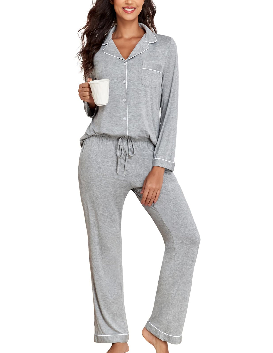 Veseacky Women's Ribbed Knit Pajamas Set 2 Piece Warm Soft Loungewear Sleepwear Pjs S-XXL
