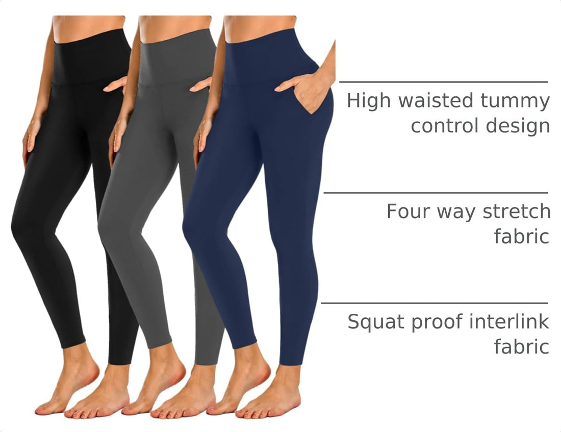 NEW YOUNG 3 Pack Leggings with Pockets for Women,High Waisted Tummy Control Workout Yoga Pants